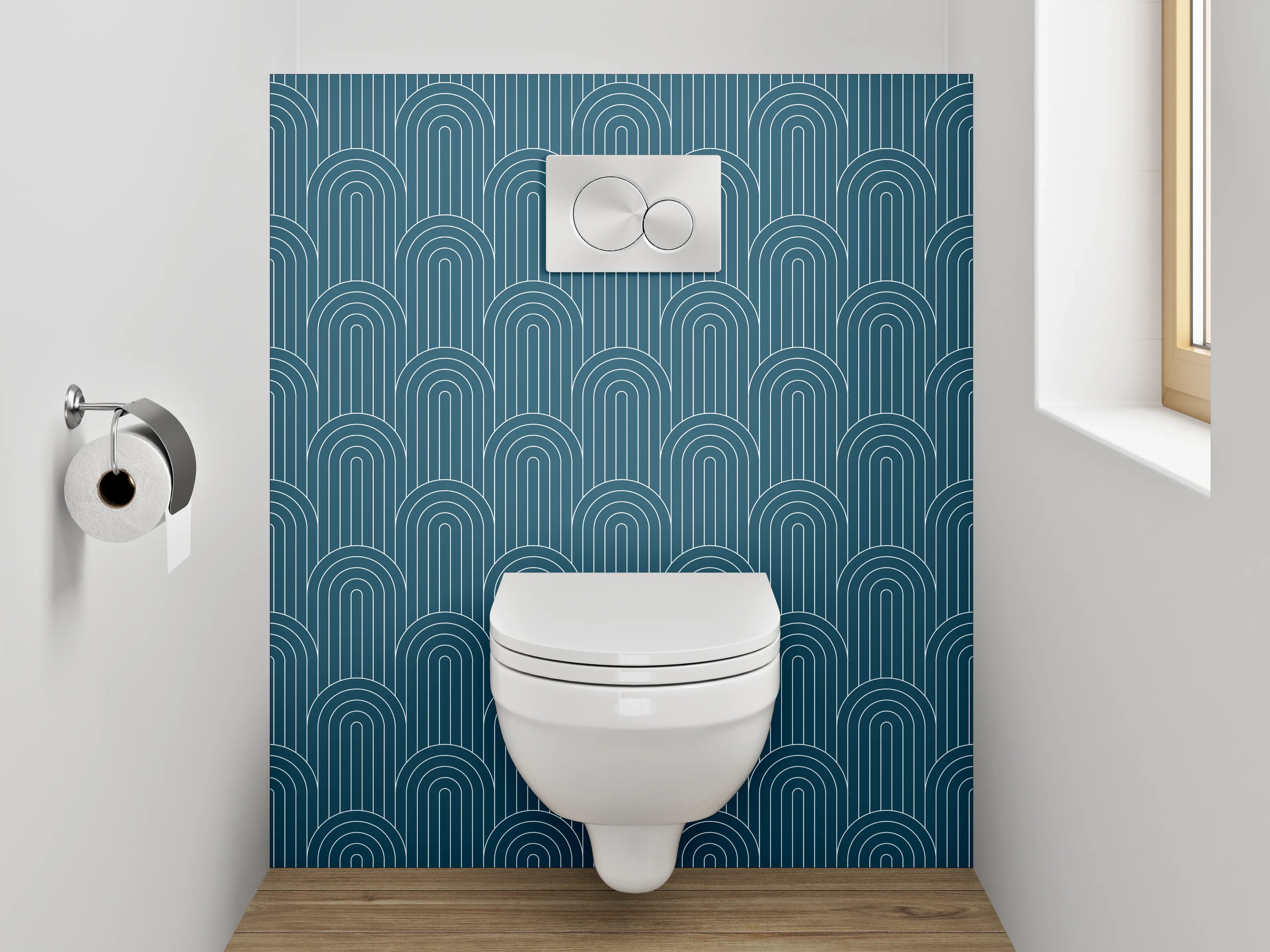 WC-Rückwand - Art Deco Bogenmuster Blau