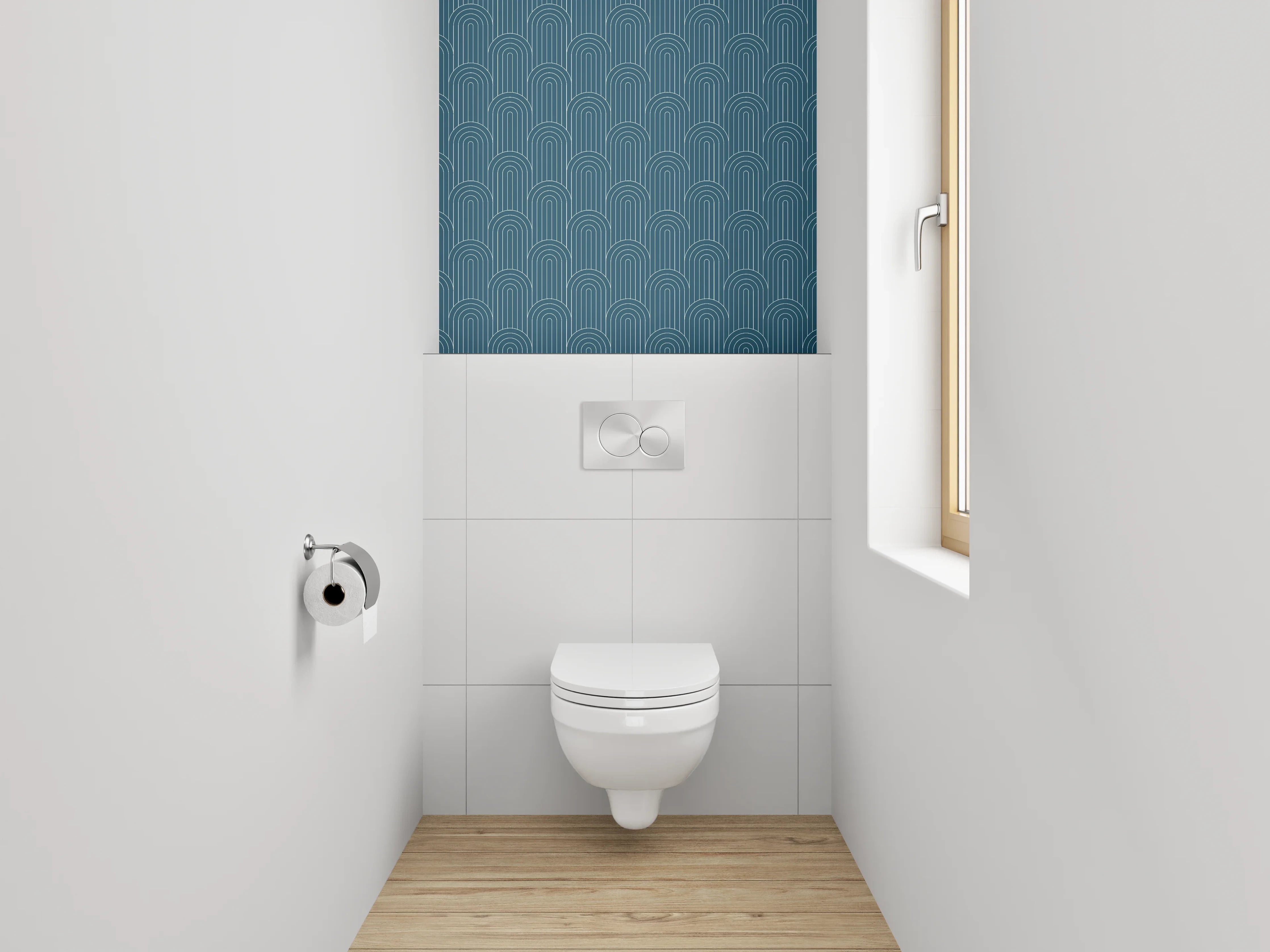 WC-Rückwand - Art Deco Bogenmuster Blau