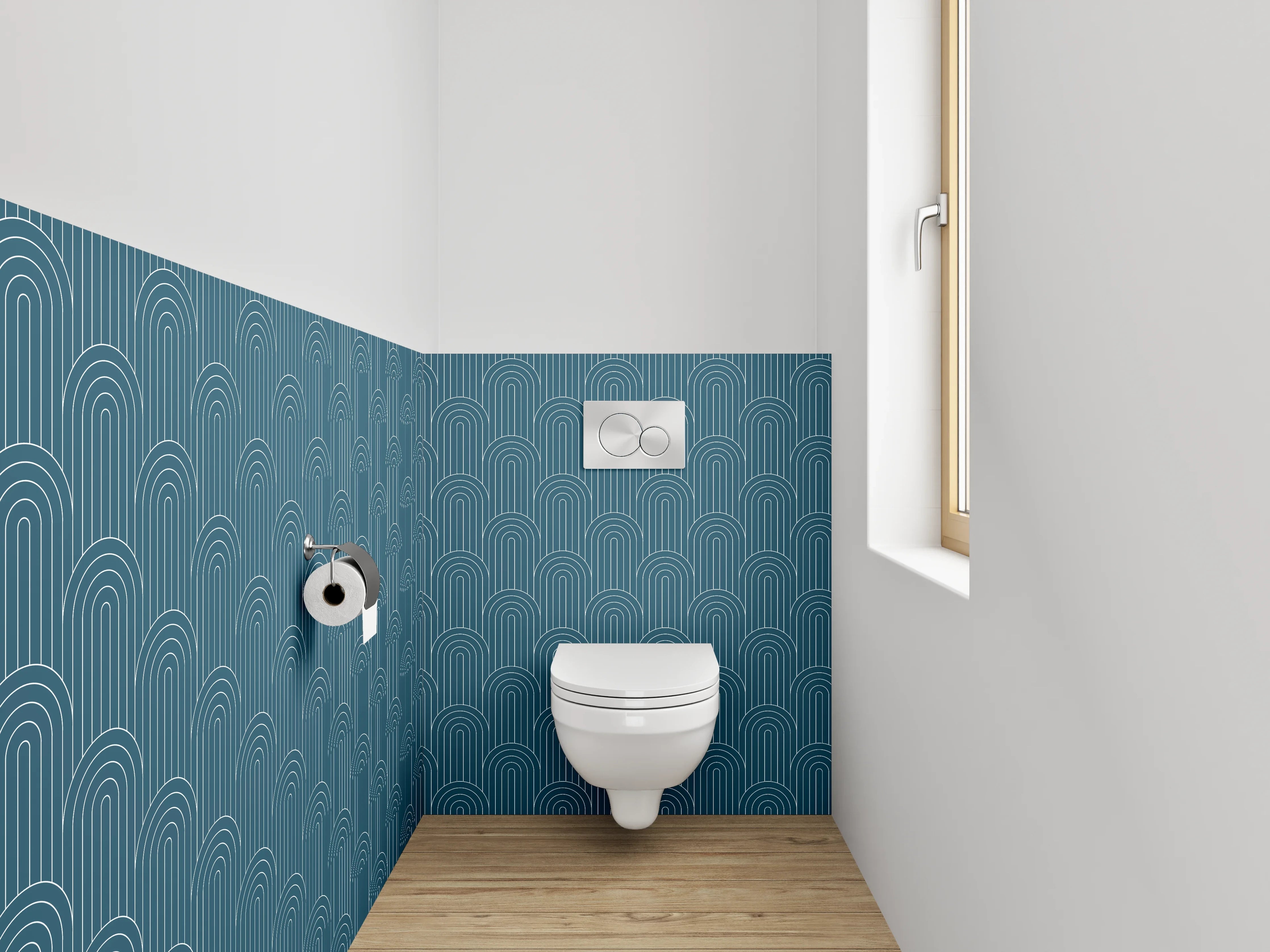 WC-Rückwand - Art Deco Bogenmuster Blau