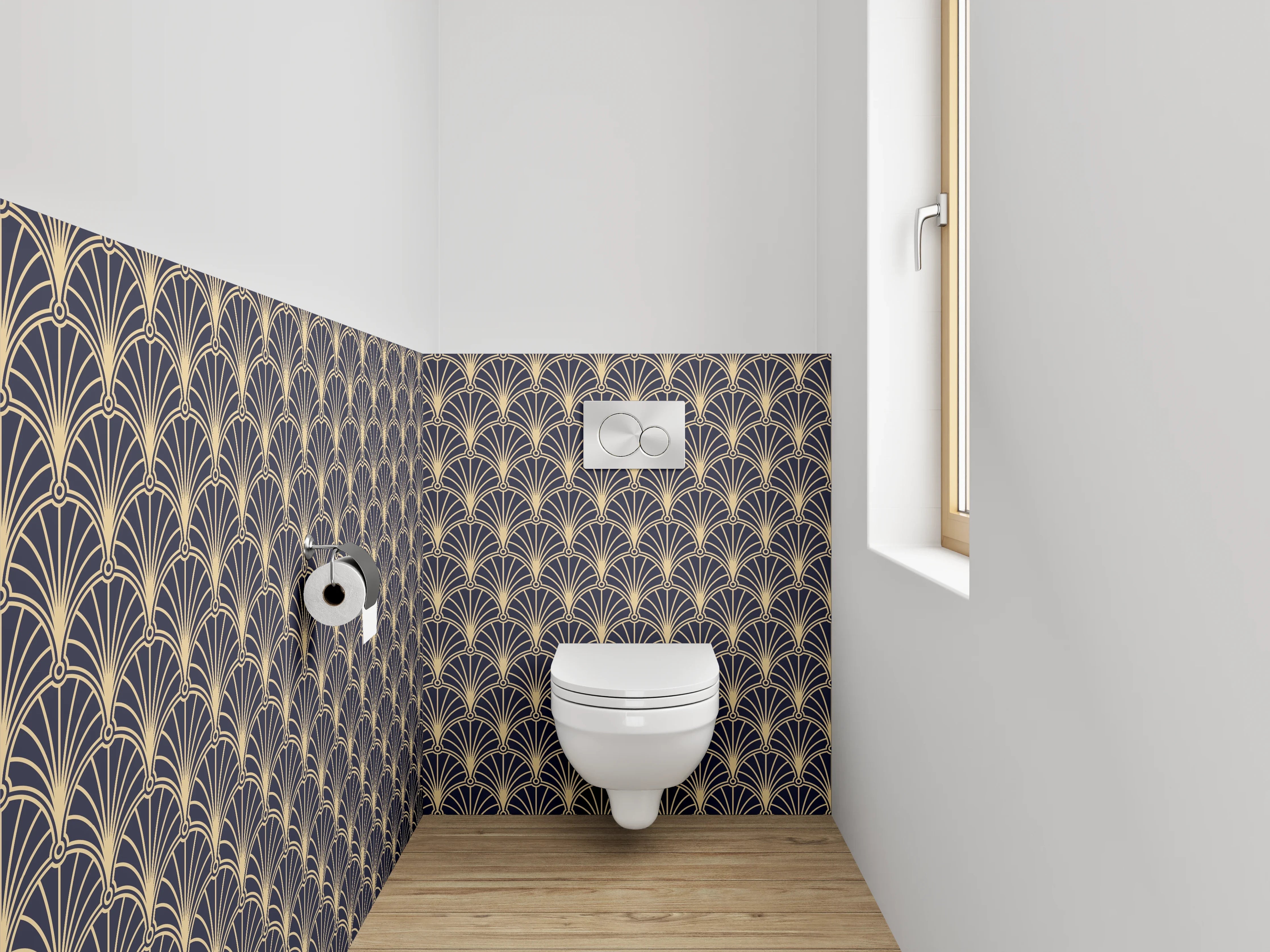 WC-Rückwand - Art Deco Fächer Muster Tapete