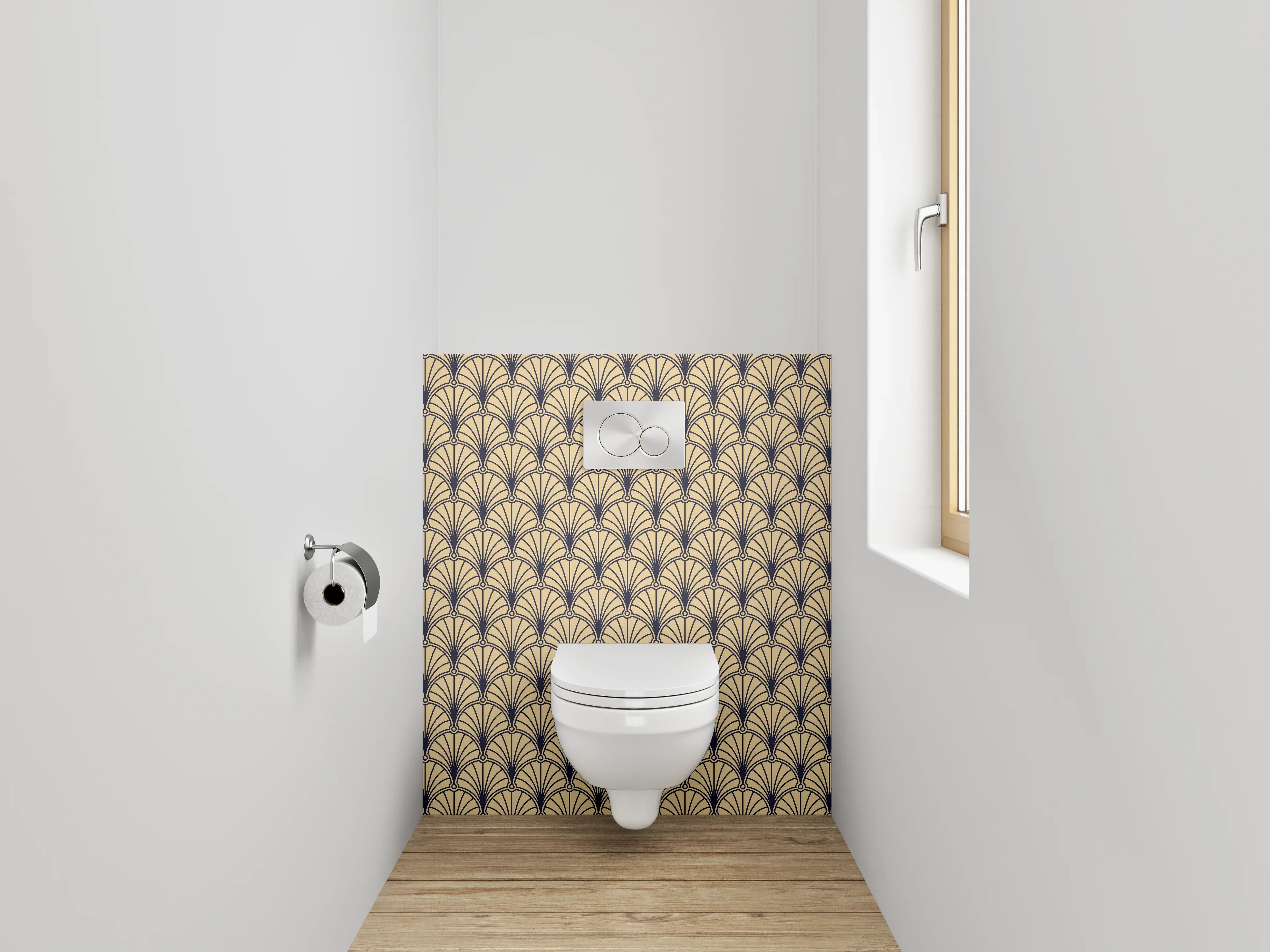 WC-Rückwand - Art Deco Fächer Muster beige schwarz