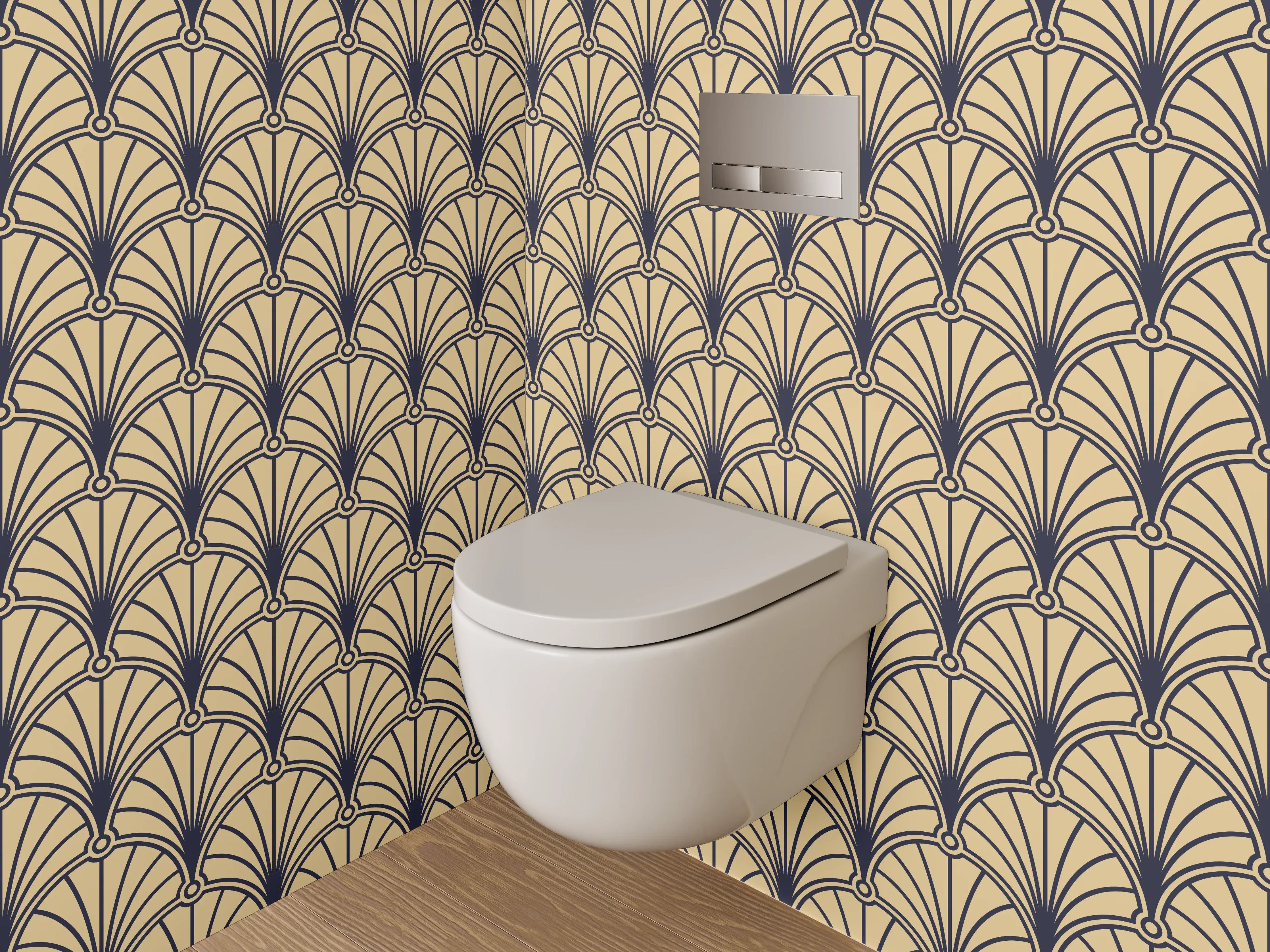 WC-Rückwand - Art Deco Fächer Muster beige schwarz