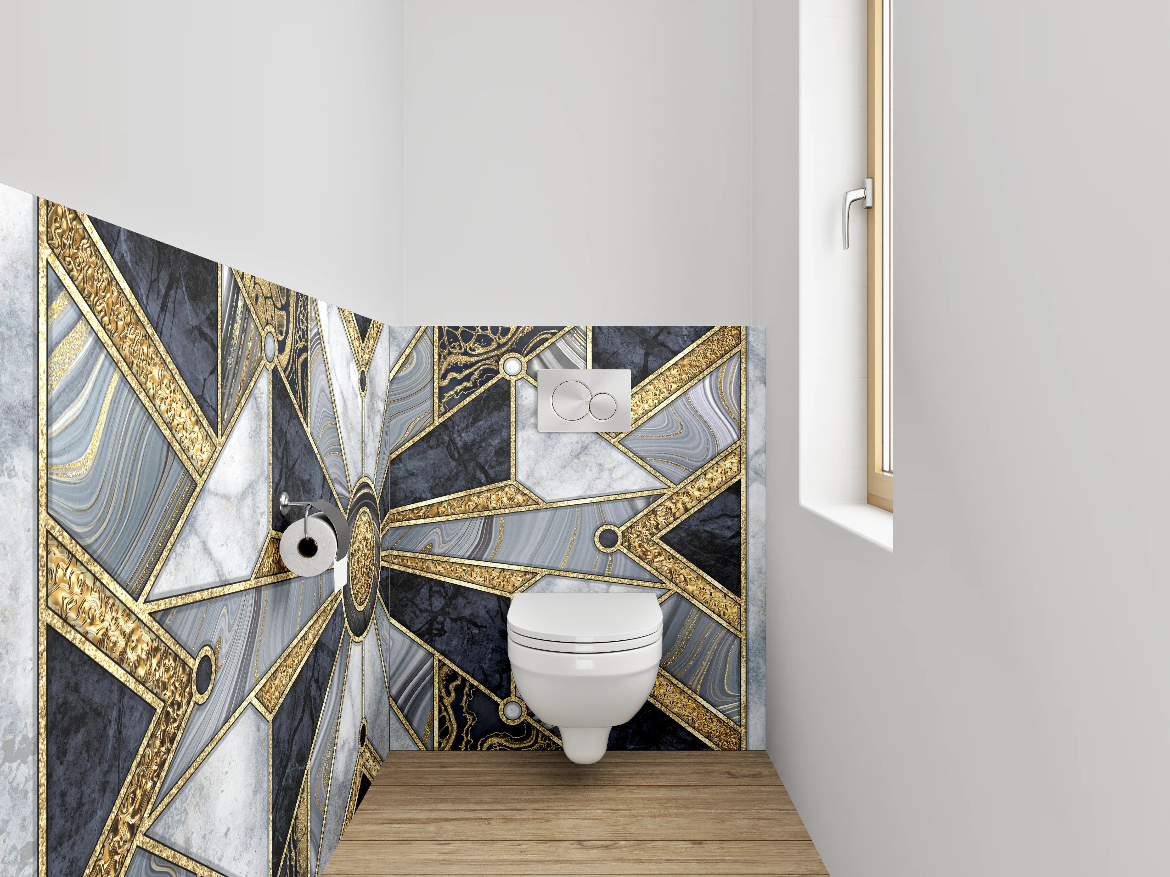 WC-Rückwand - Art Deco Marmor Gold Muster