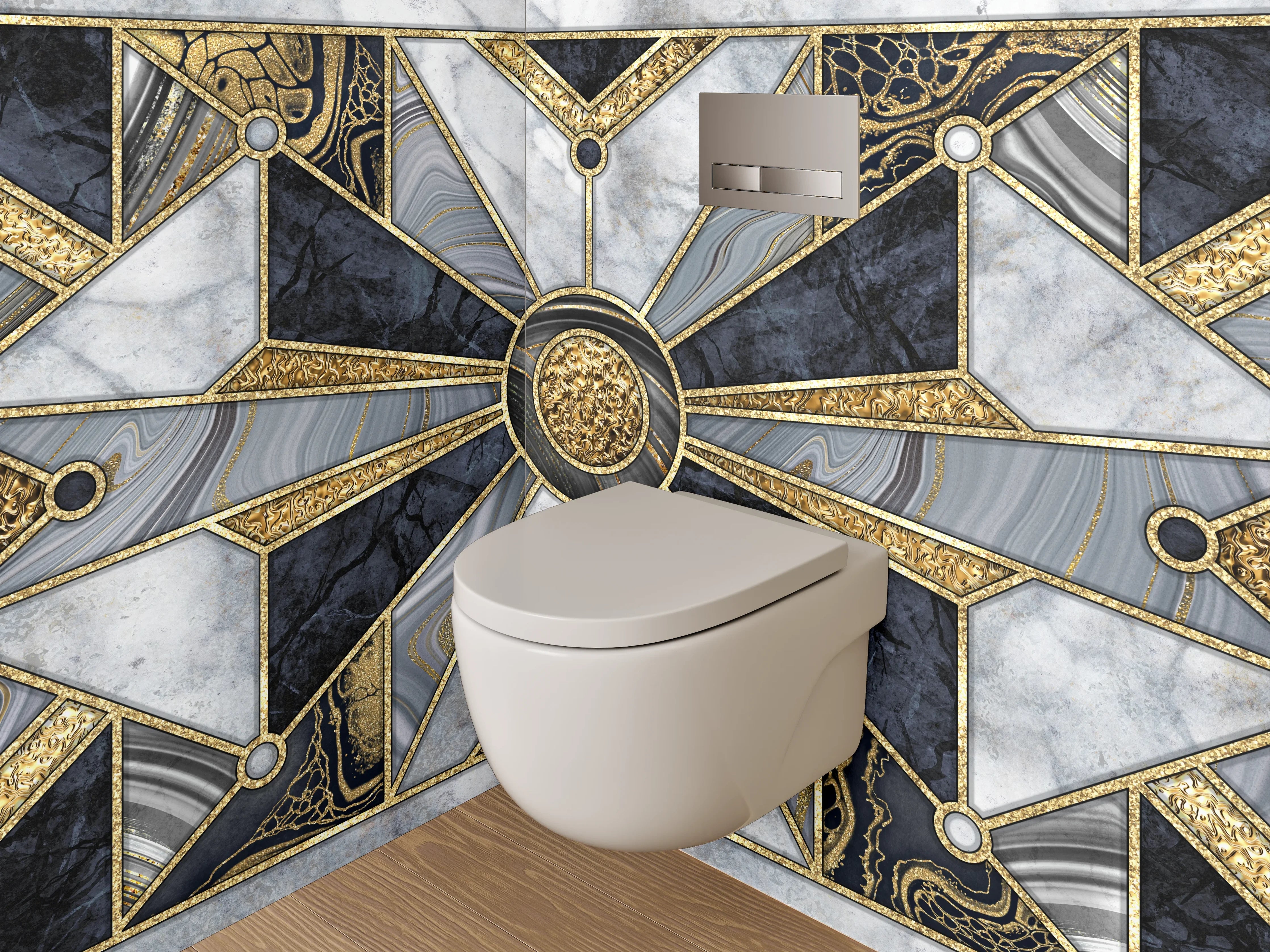 WC-Rückwand - Art Deco Marmor Gold Muster