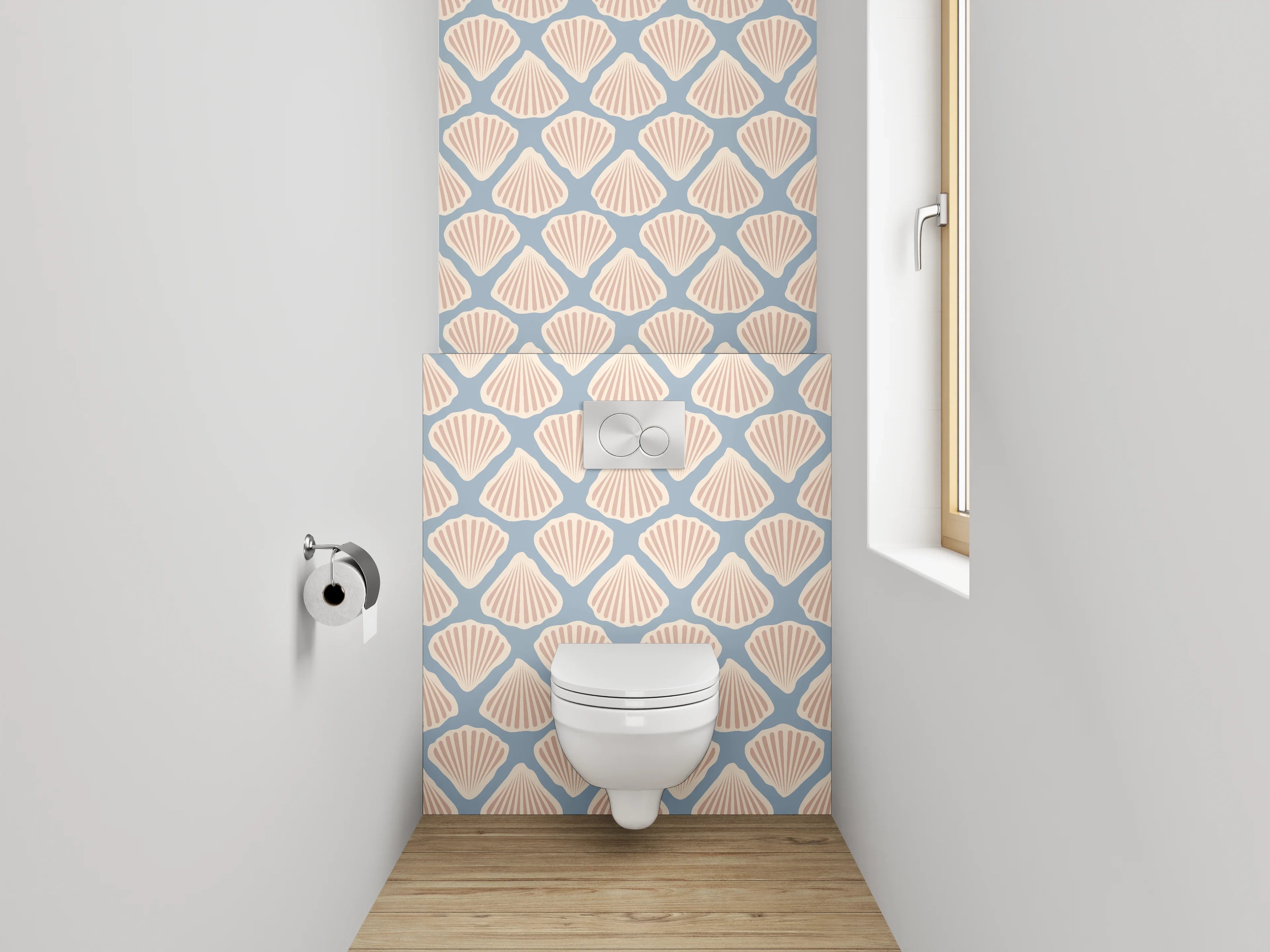 WC-Rückwand - Art Deco Muschel Muster Beige Grau