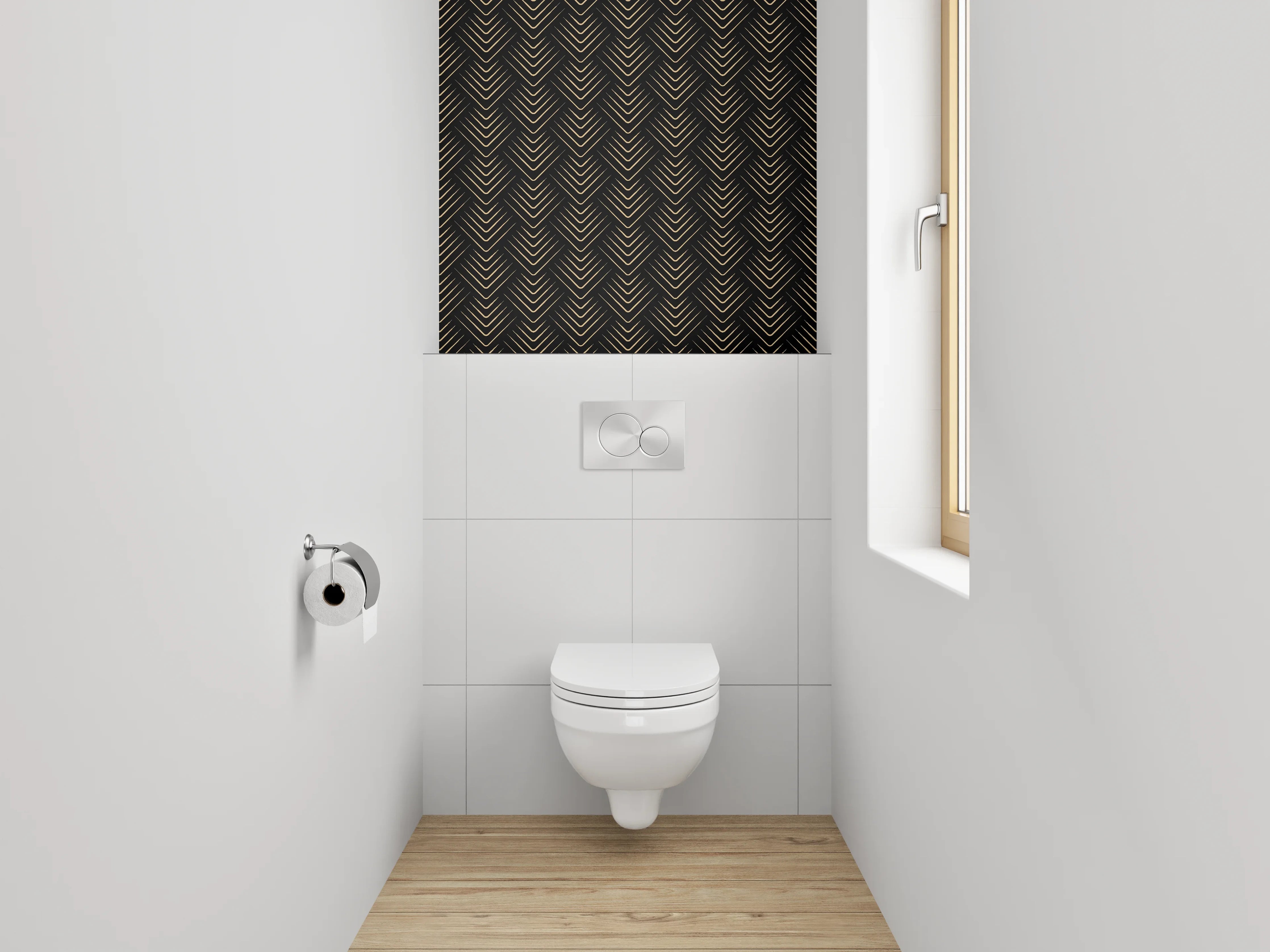 WC-Rückwand - Art Deco Muster Schwarz Gold