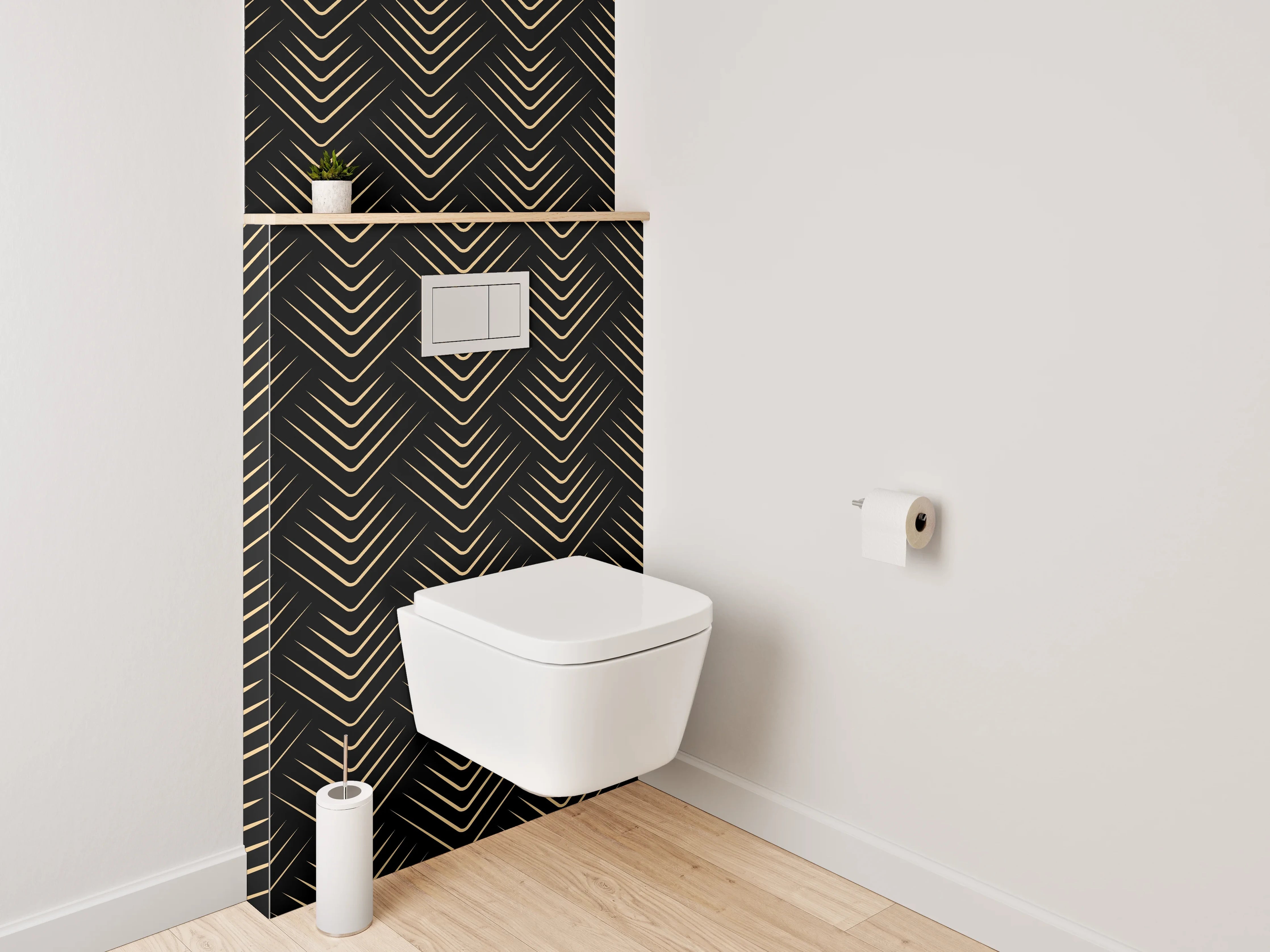 WC-Rückwand - Art Deco Muster Schwarz Gold