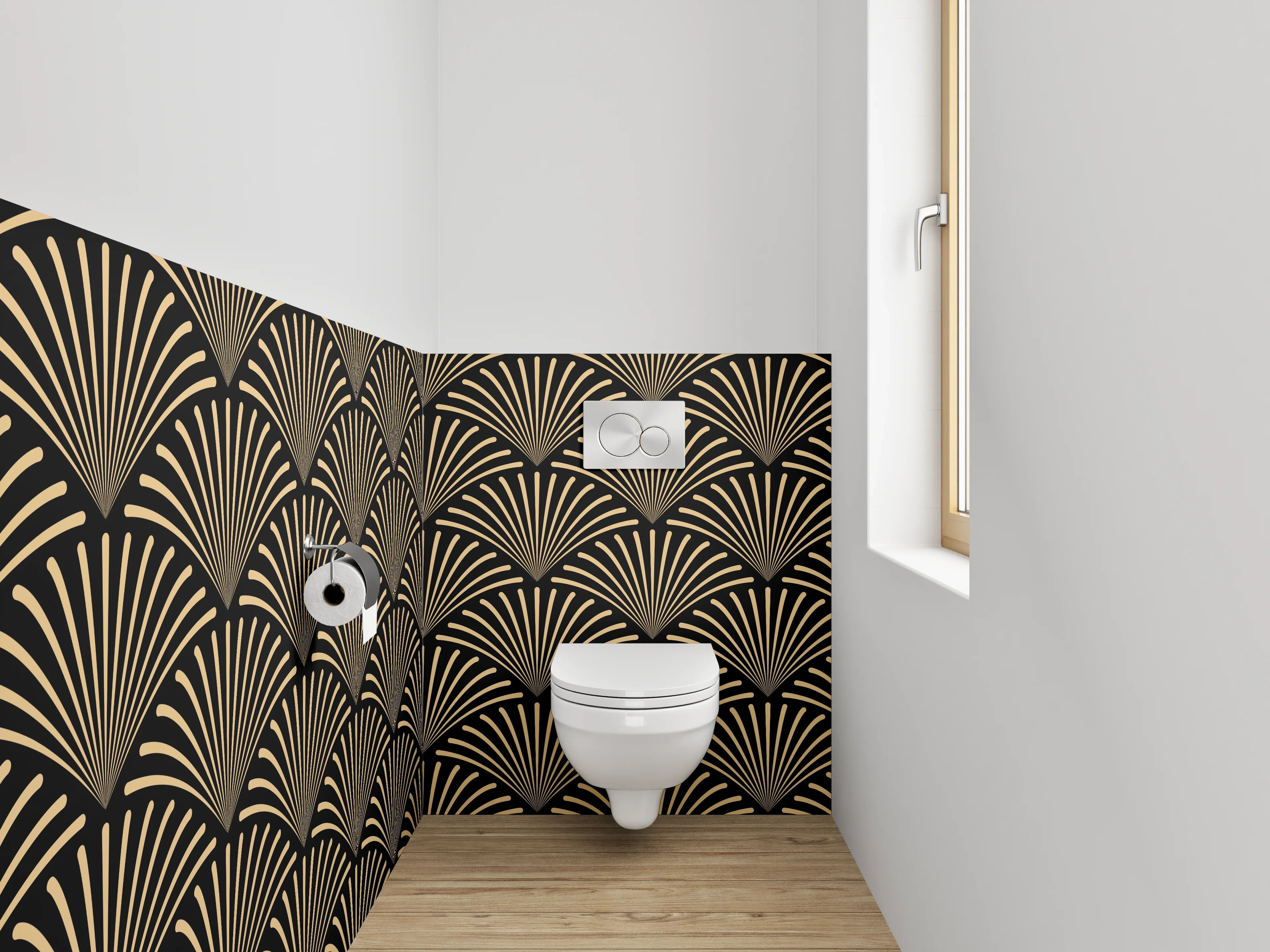 WC-Rückwand - Art Deco Retro Fächer Muster Gold