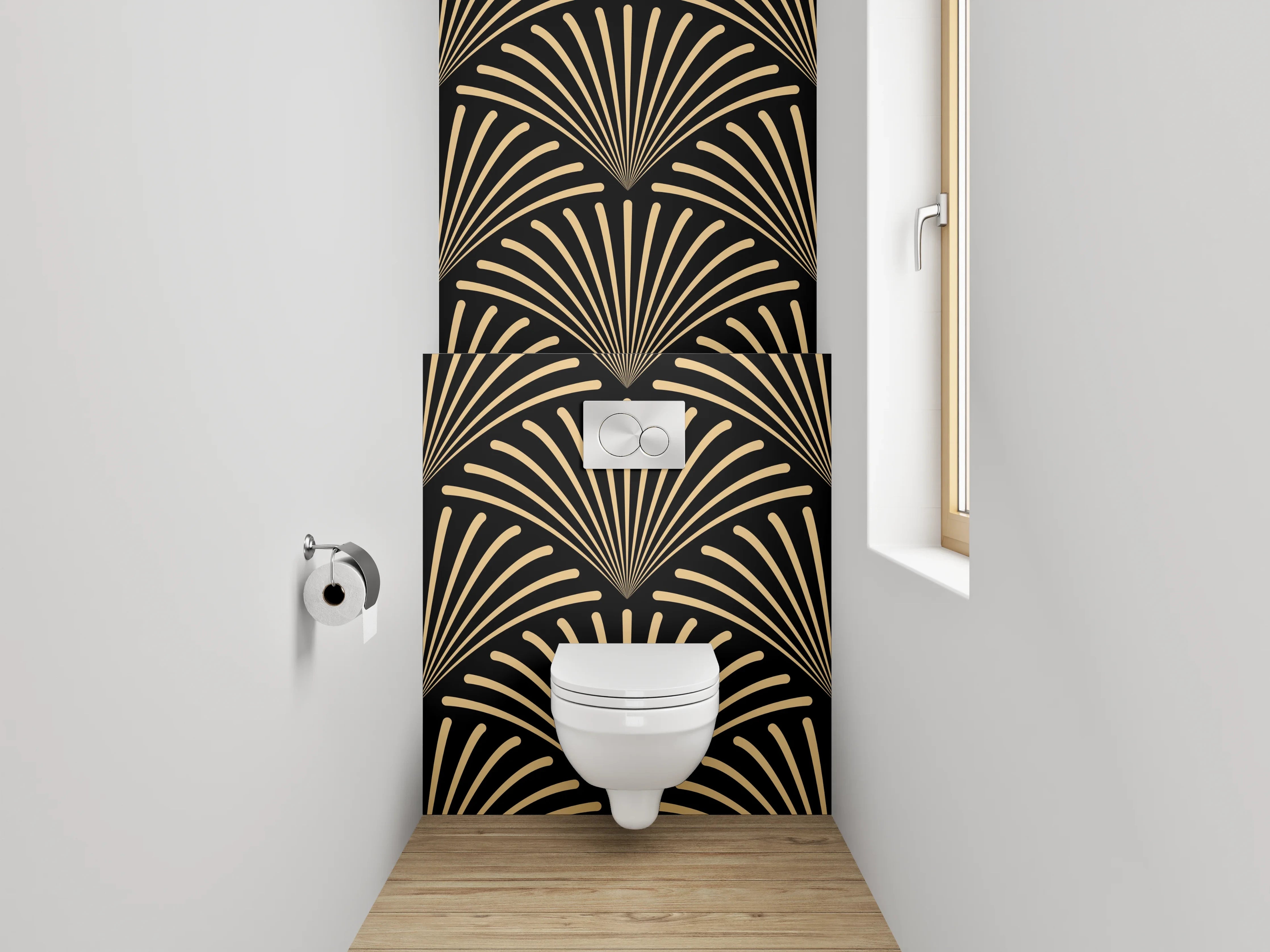 WC-Rückwand - Art Deco Retro Fächer Muster Gold