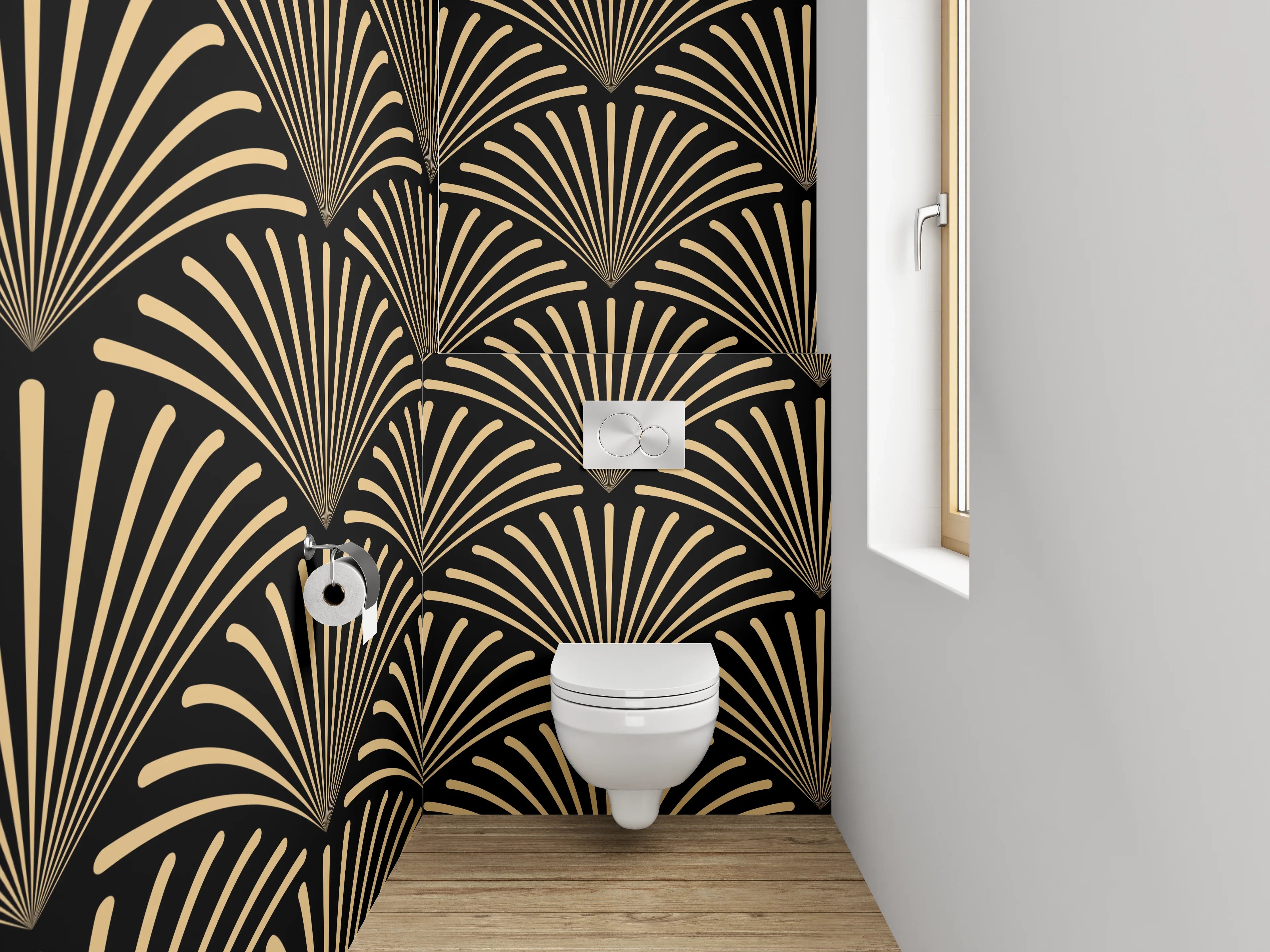 WC-Rückwand - Art Deco Retro Fächer Muster Gold