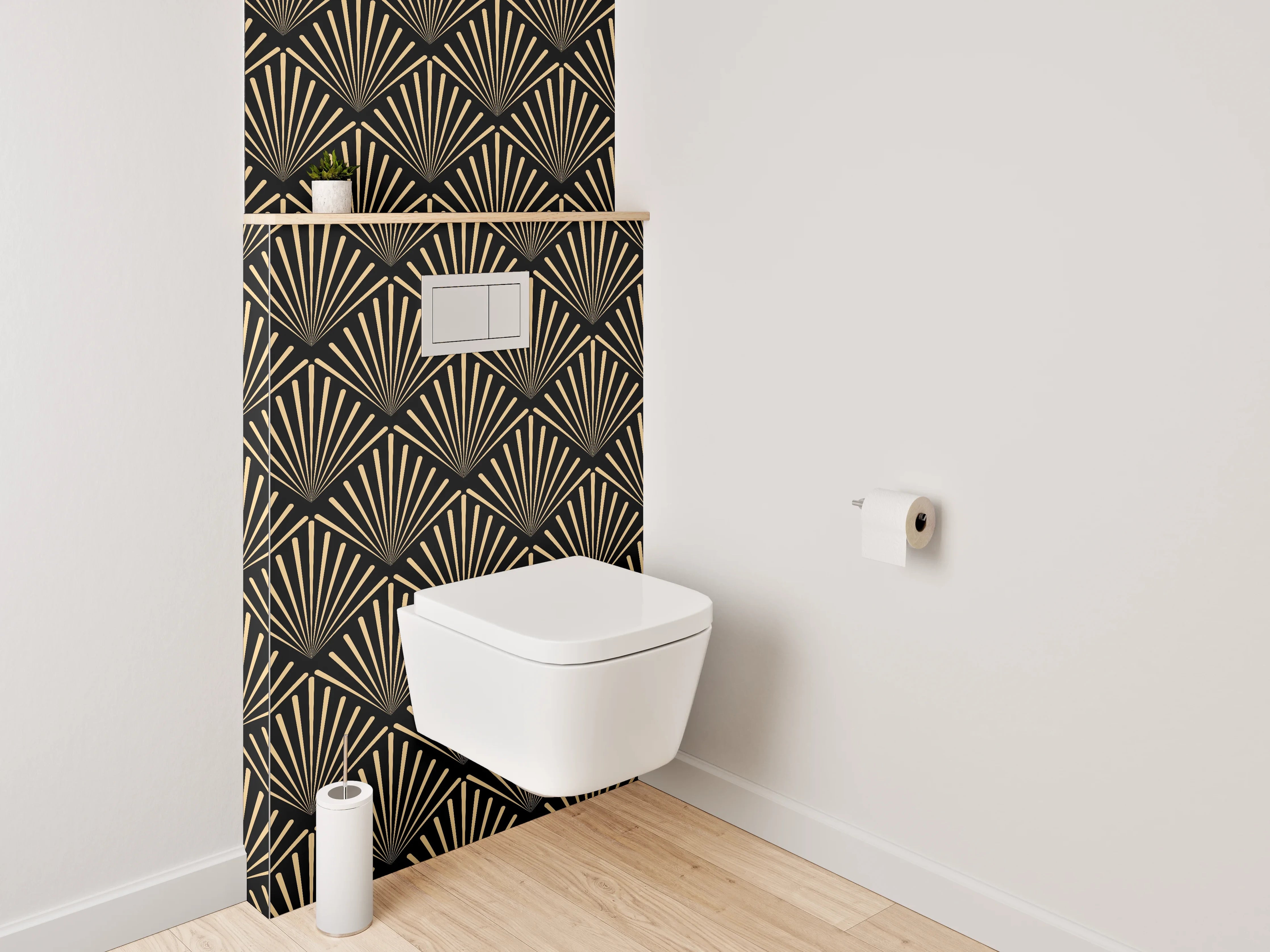 WC-Rückwand - Art déco Fächer Muster Schwarz Gold