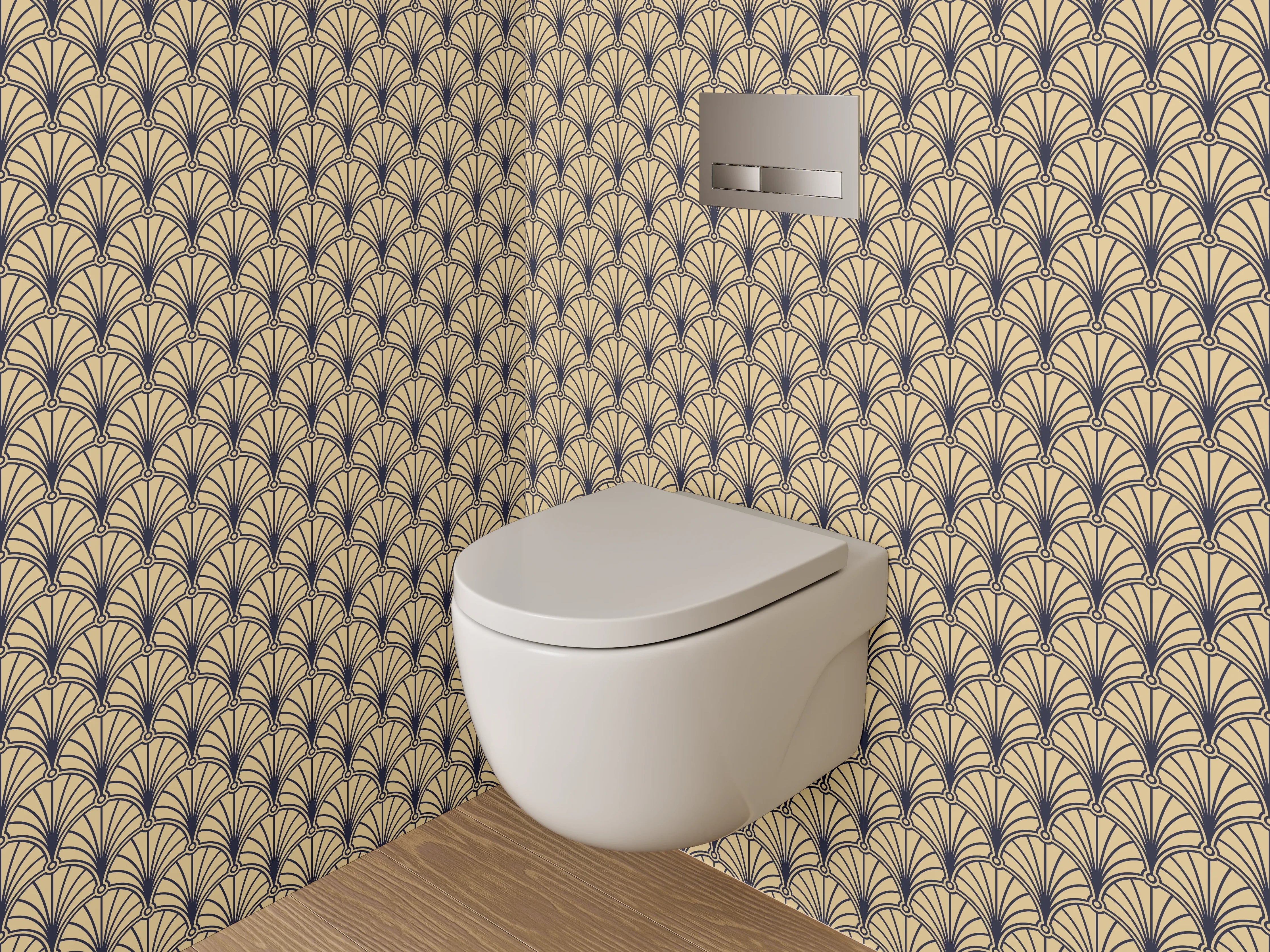 WC-Rückwand - Art déco Vintage Fächer Muster Beige