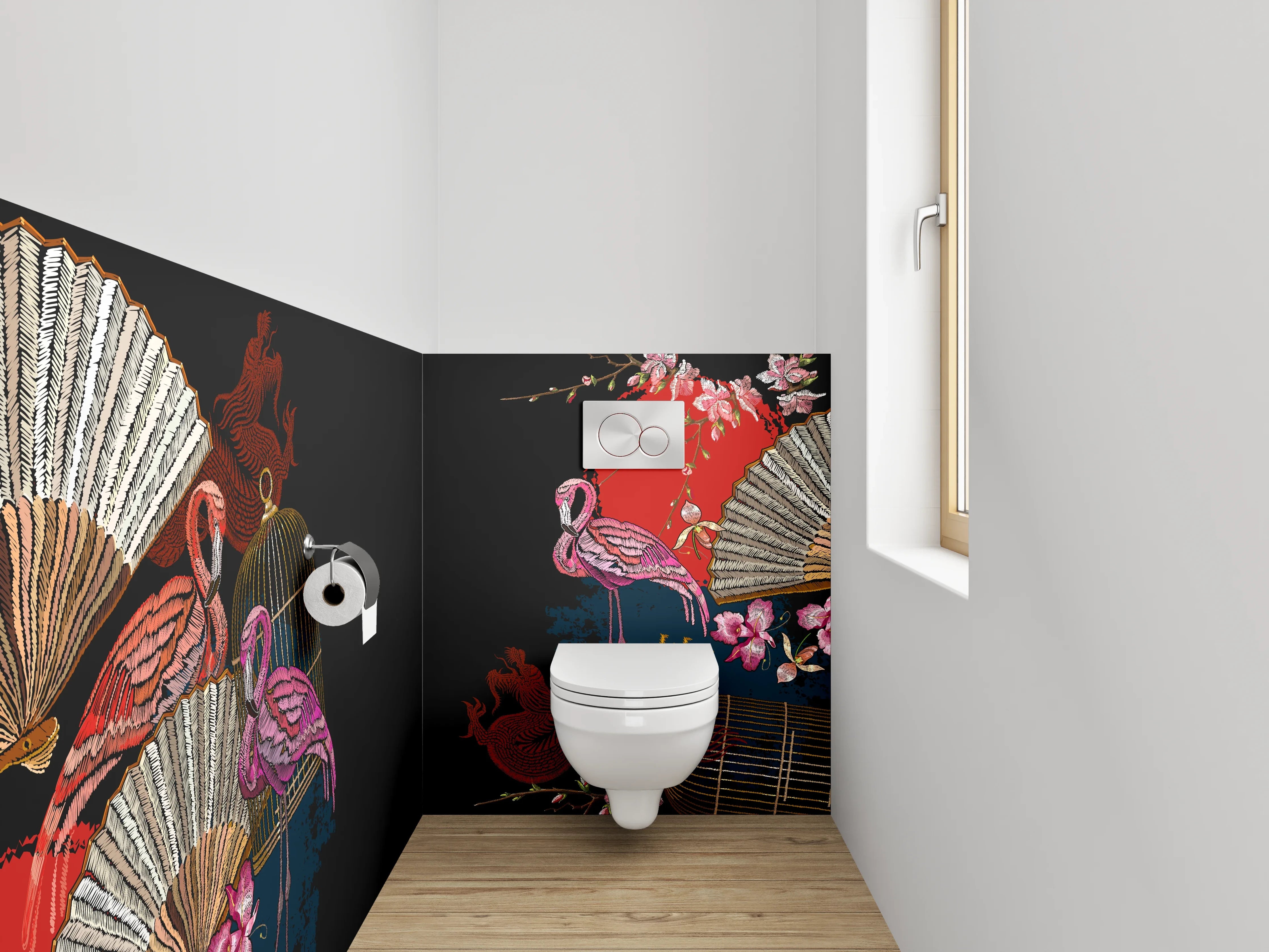 WC-Rückwand - Asia Flamingo Vintage mit Gold