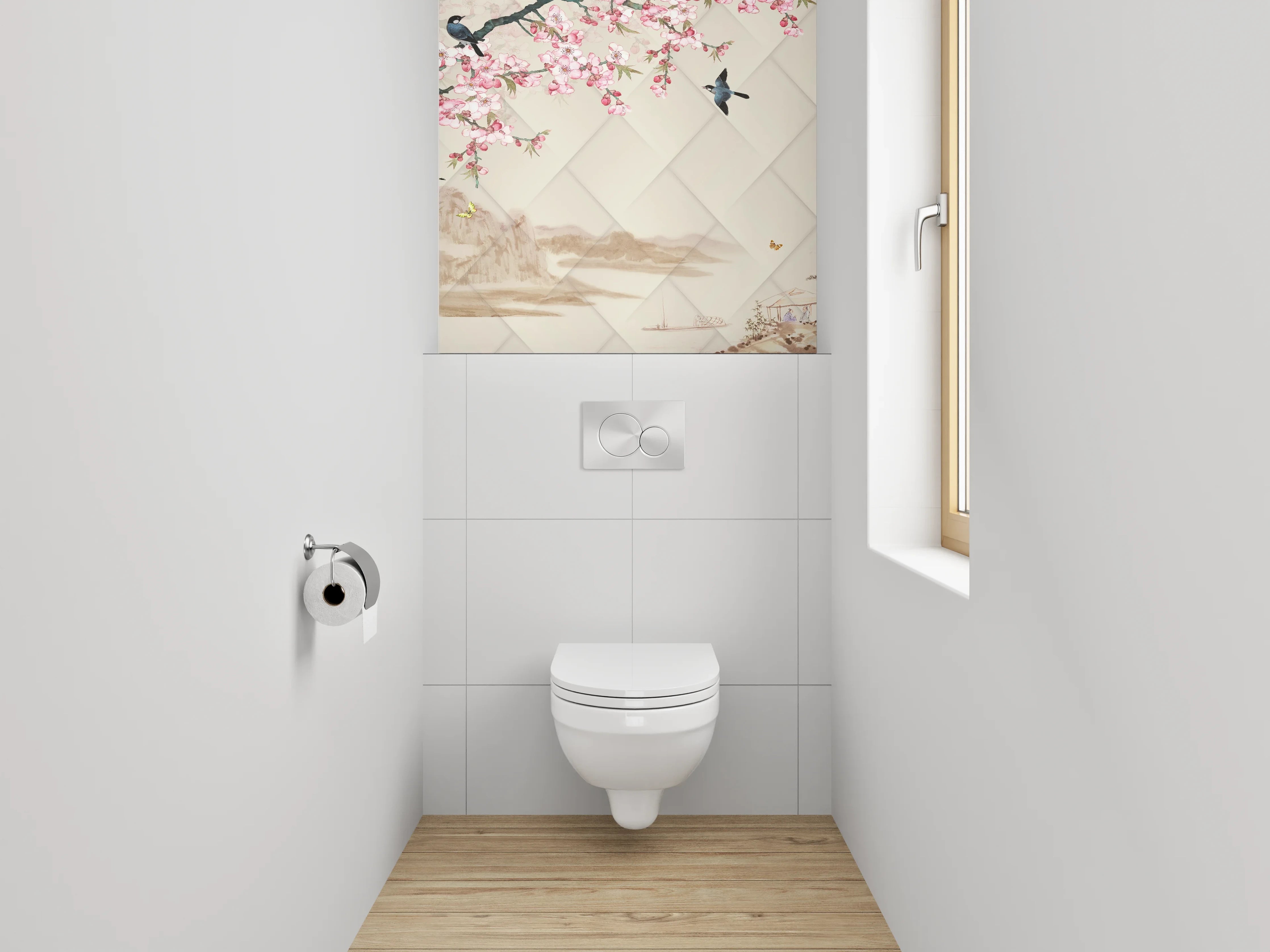 WC-Rückwand - Asiatische Kirschblüte Landschaft Malerei