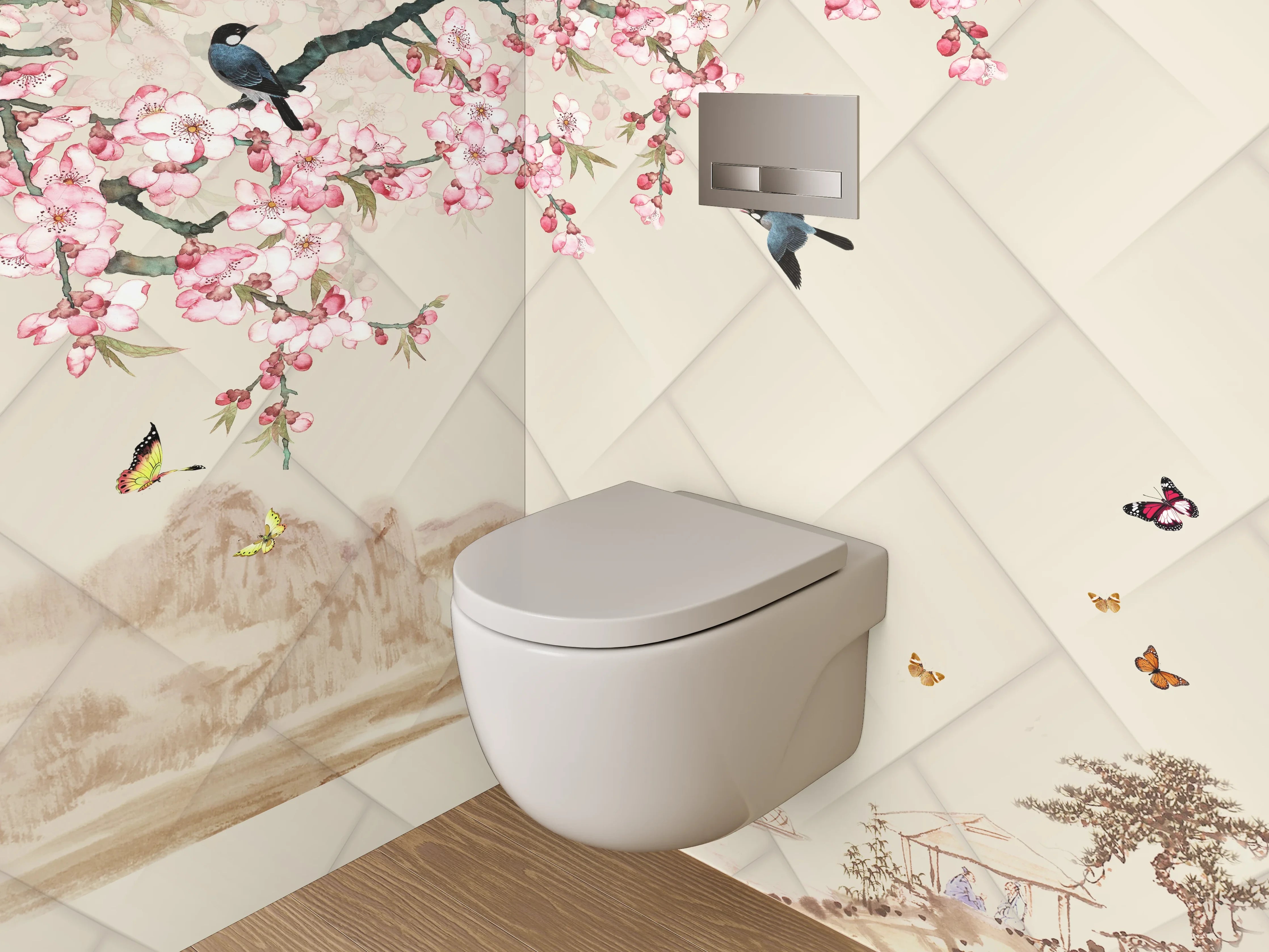 WC-Rückwand - Asiatische Kirschblüte Landschaft Malerei