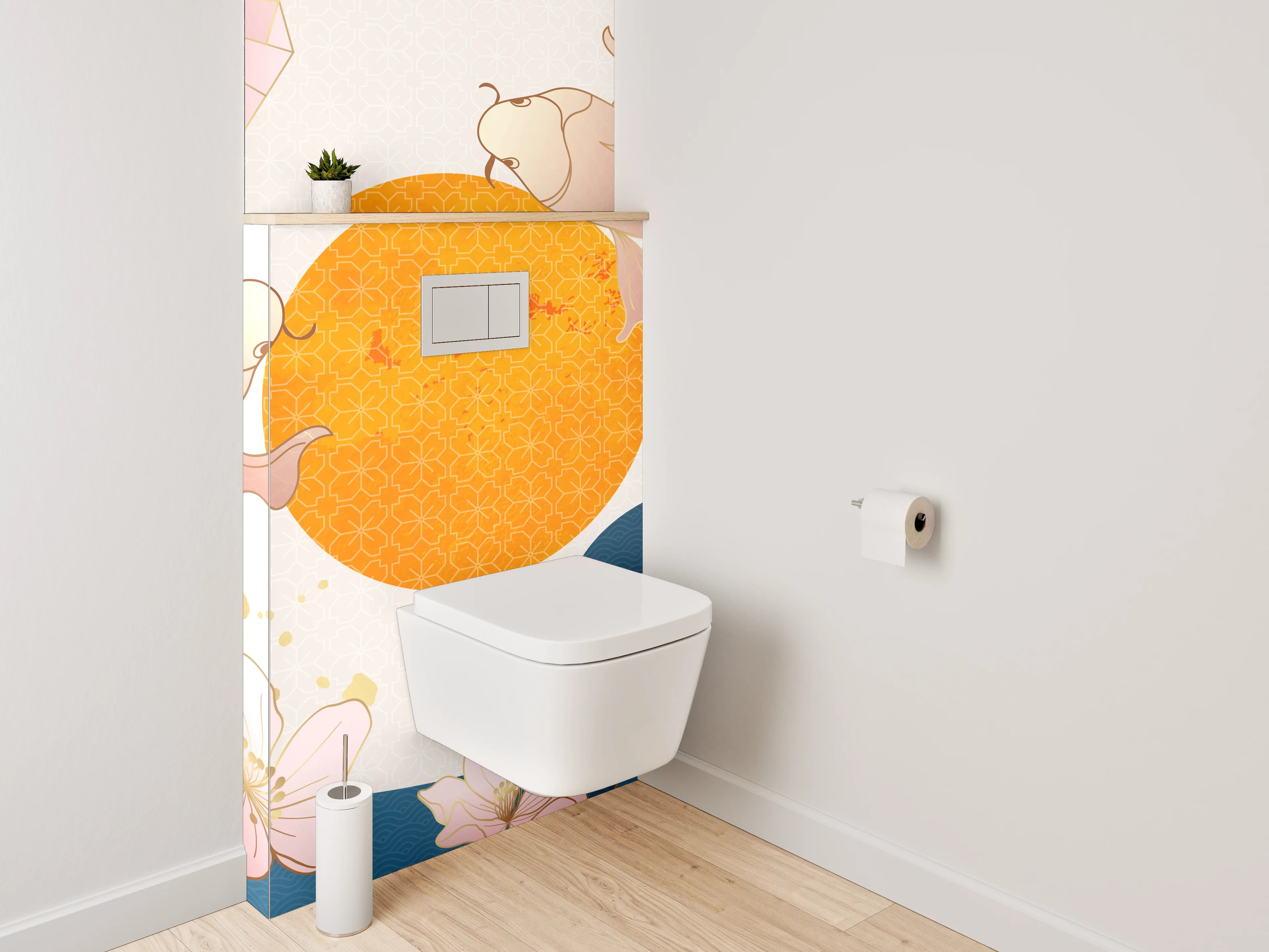 WC-Rückwand - Asiatische Koi und Wellen Kunstmotiv