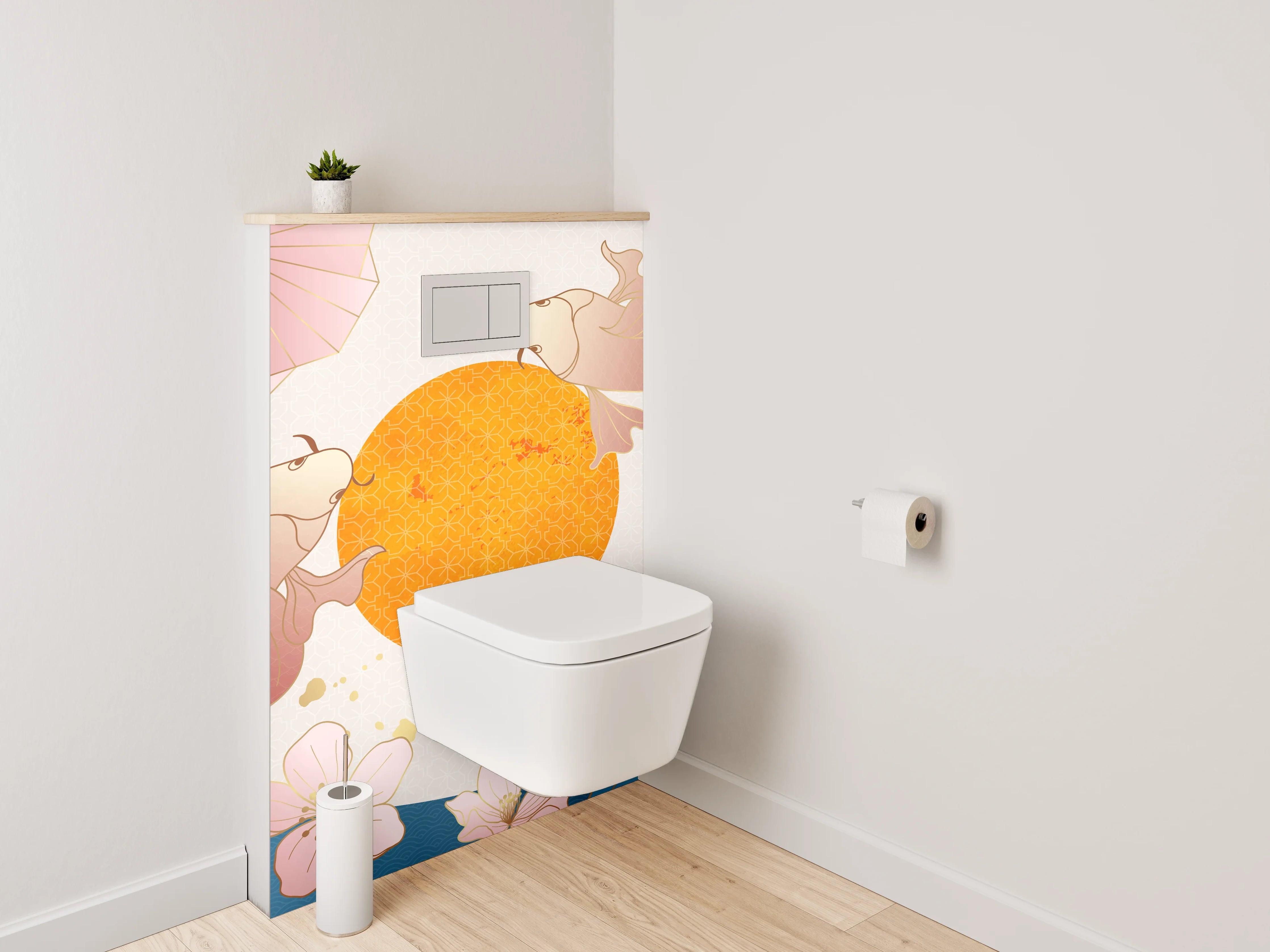 WC-Rückwand - Asiatische Koi und Wellen Kunstmotiv