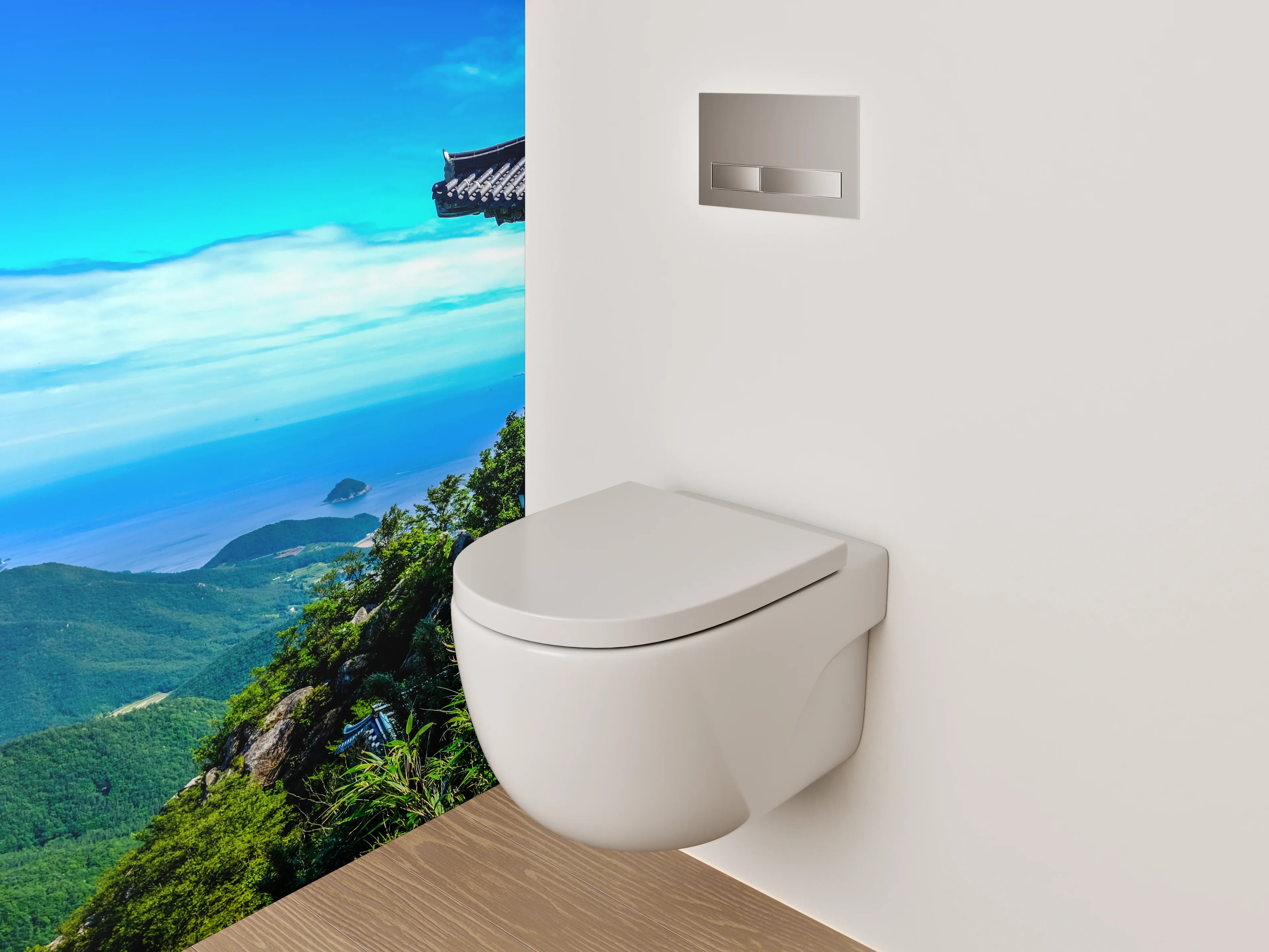 WC-Rückwand - Asiatischer Tempelblick am Meer