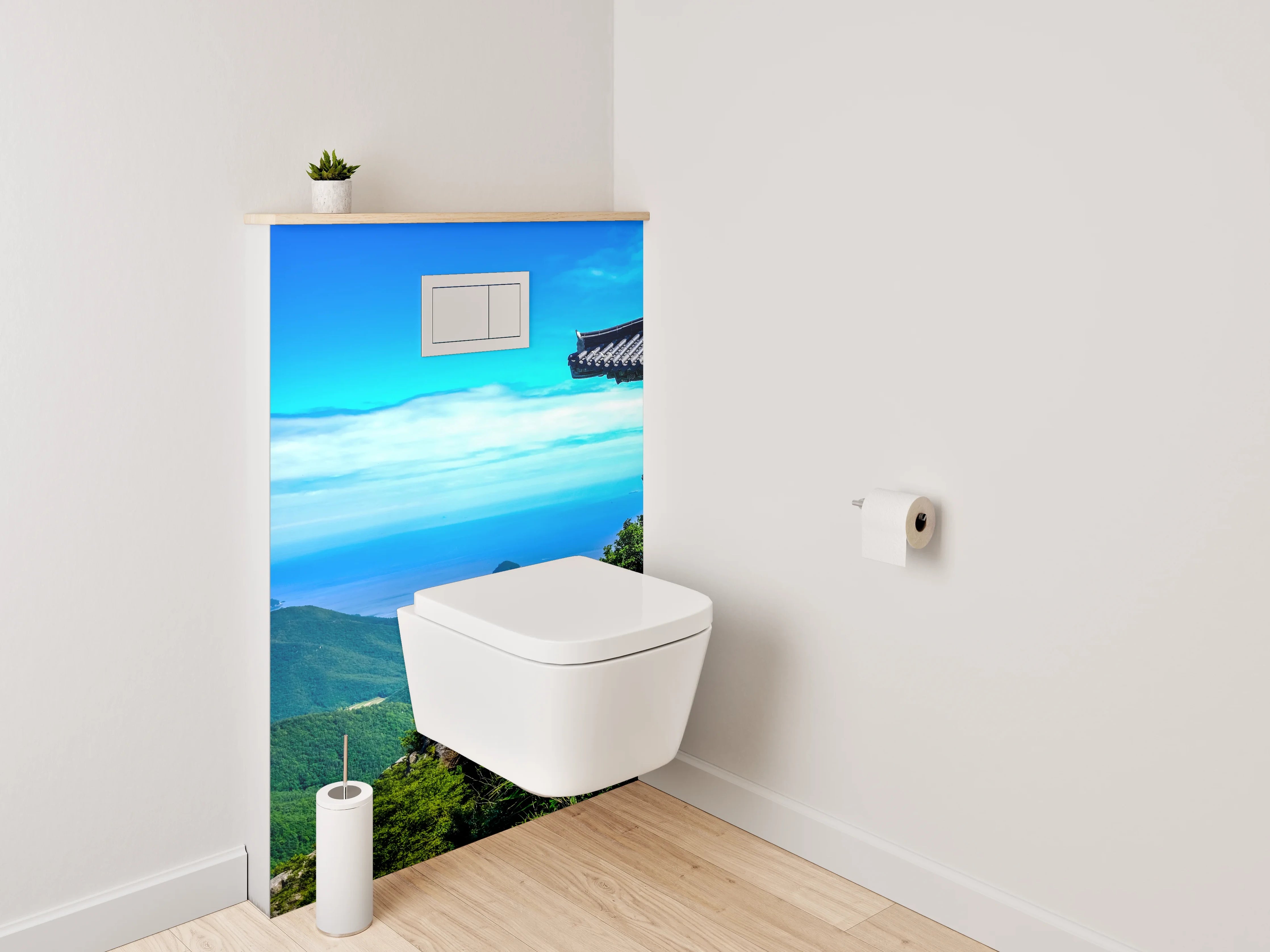 WC-Rückwand - Asiatischer Tempelblick am Meer