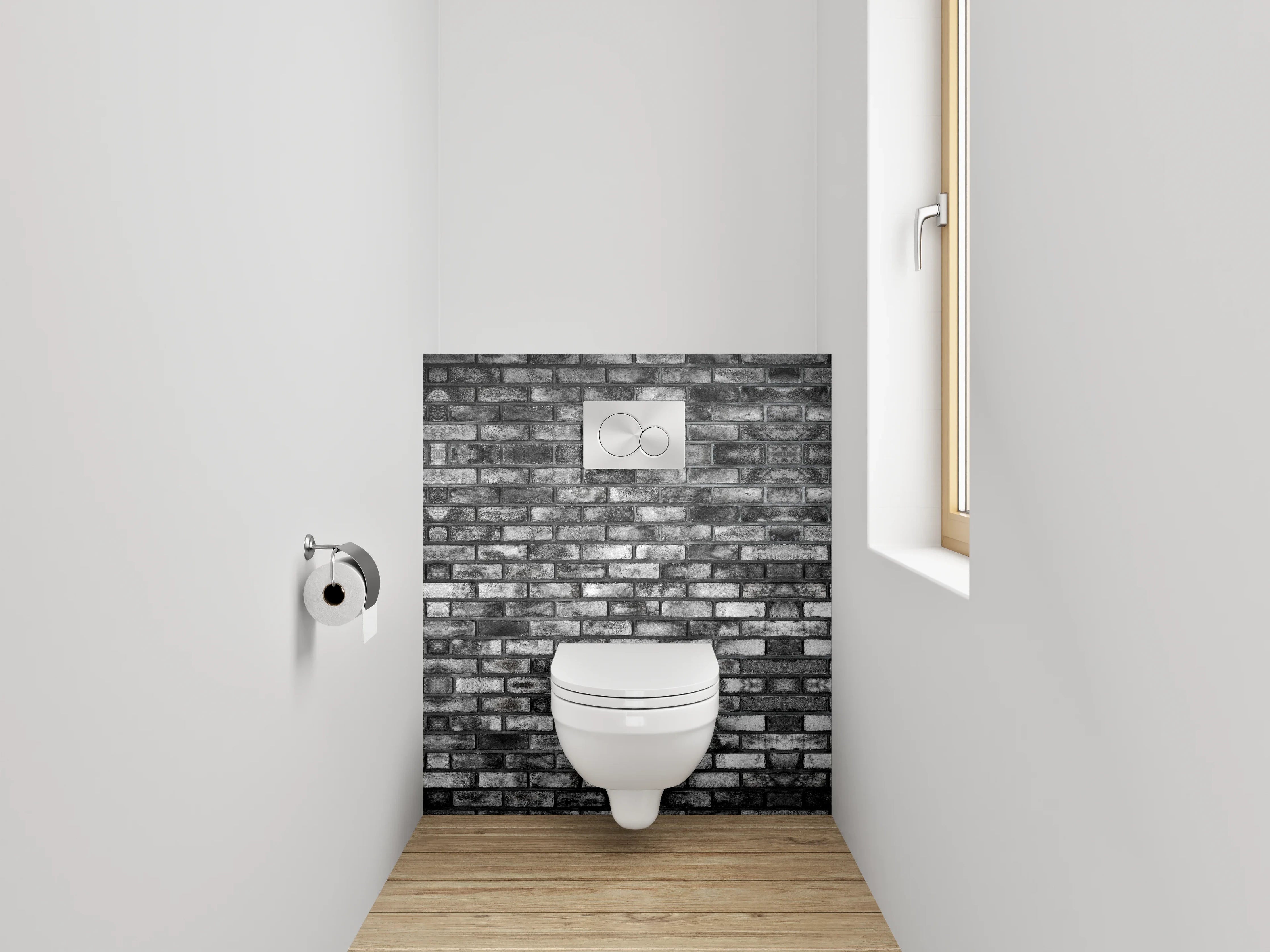 WC-Rückwand - Backsteinoptik Schwarz-Weiß Industrie-Look