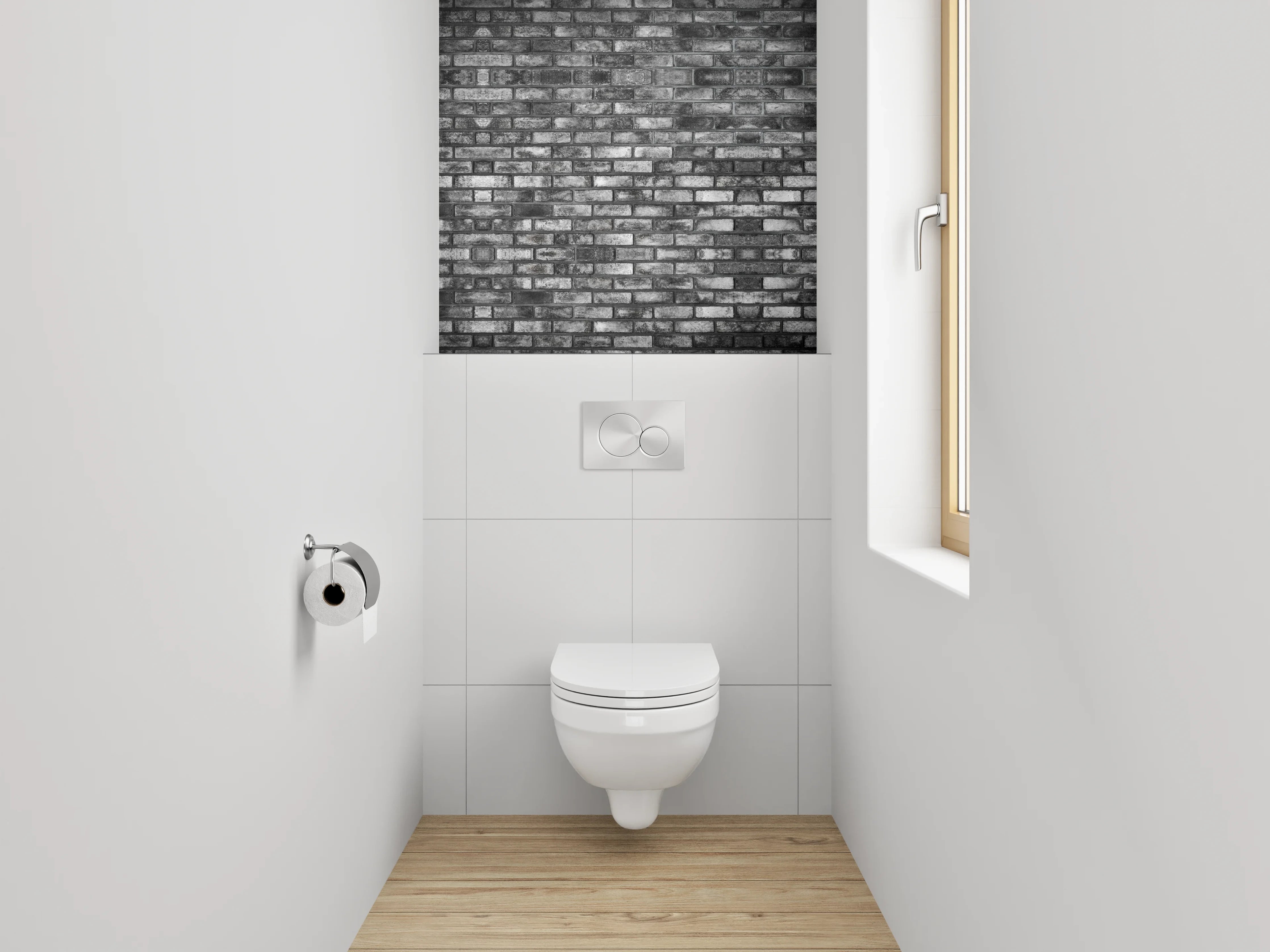 WC-Rückwand - Backsteinoptik Schwarz-Weiß Industrie-Look