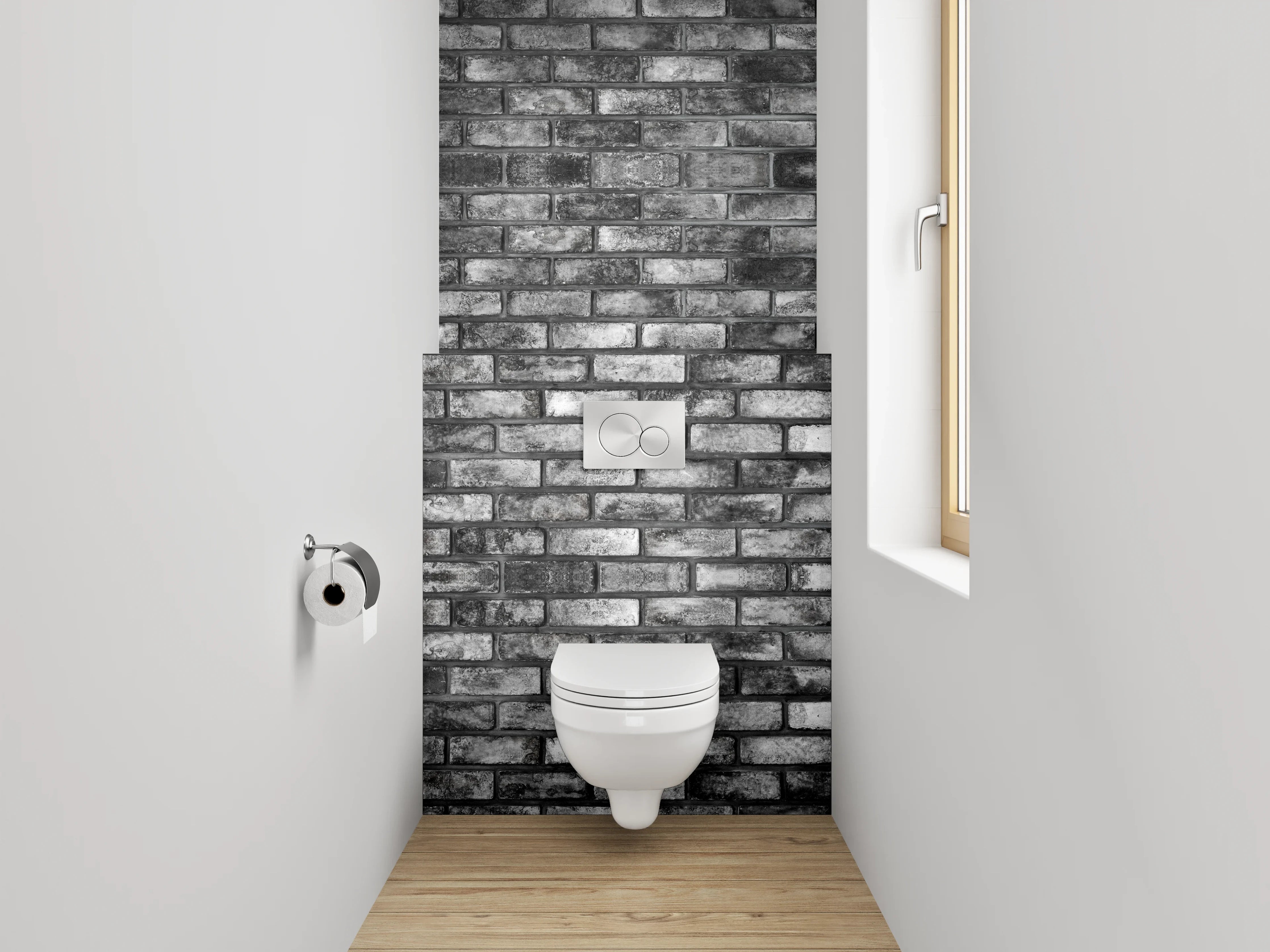 WC-Rückwand - Backsteinoptik Schwarz-Weiß Industrie-Look