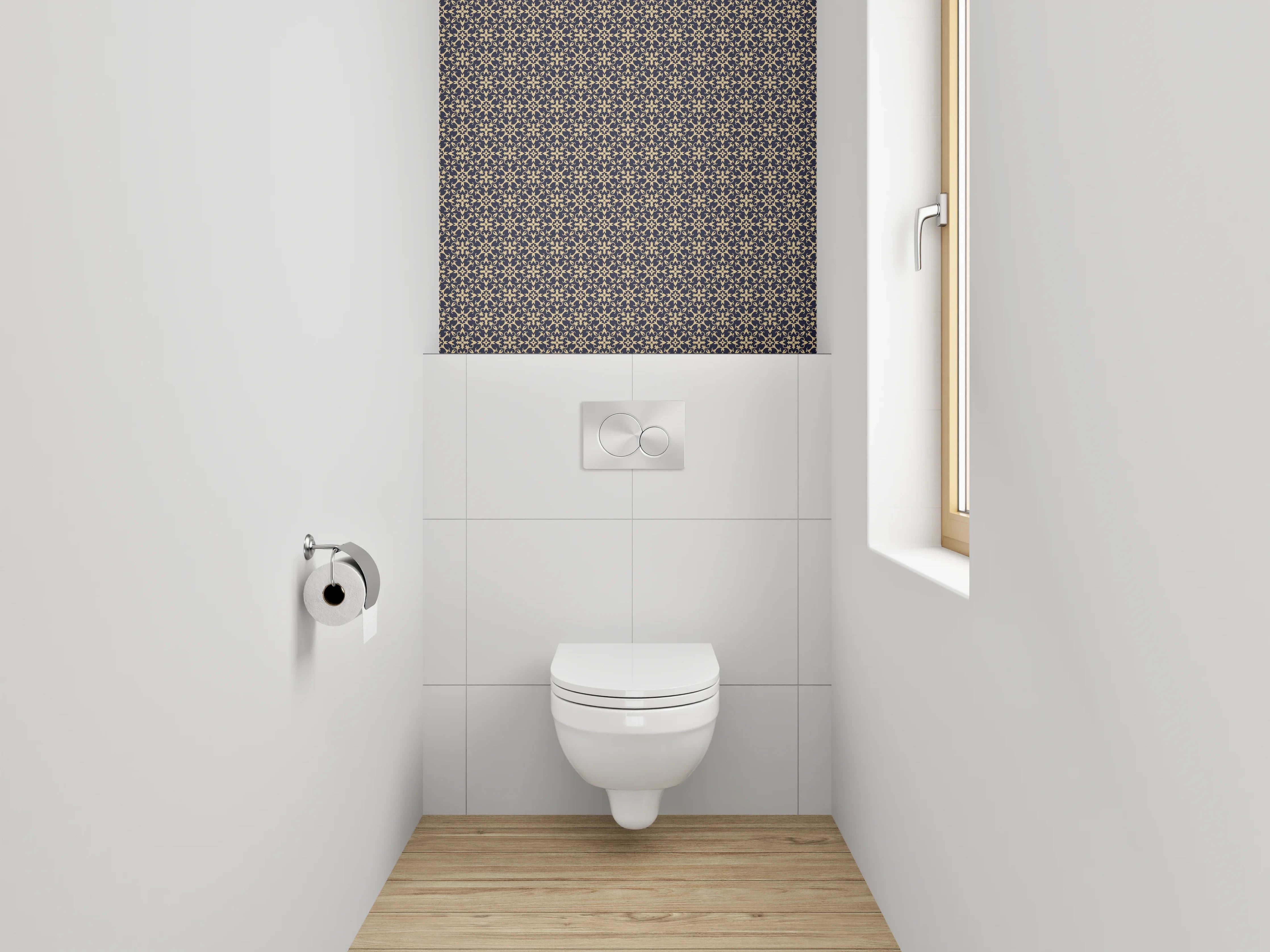 WC-Rückwand - Barock Muster Blau Gold Tapete