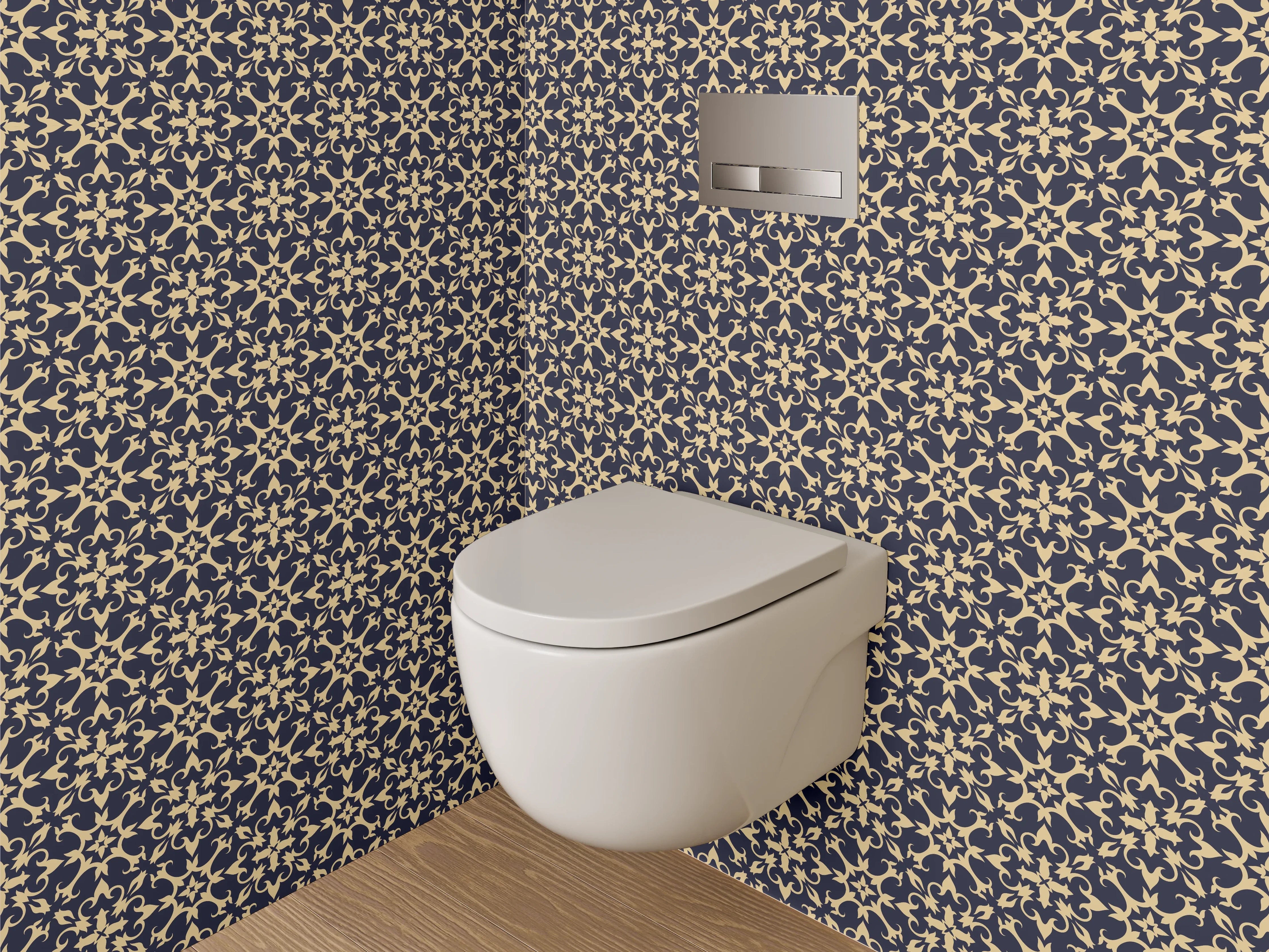 WC-Rückwand - Barock Muster Blau Gold Tapete