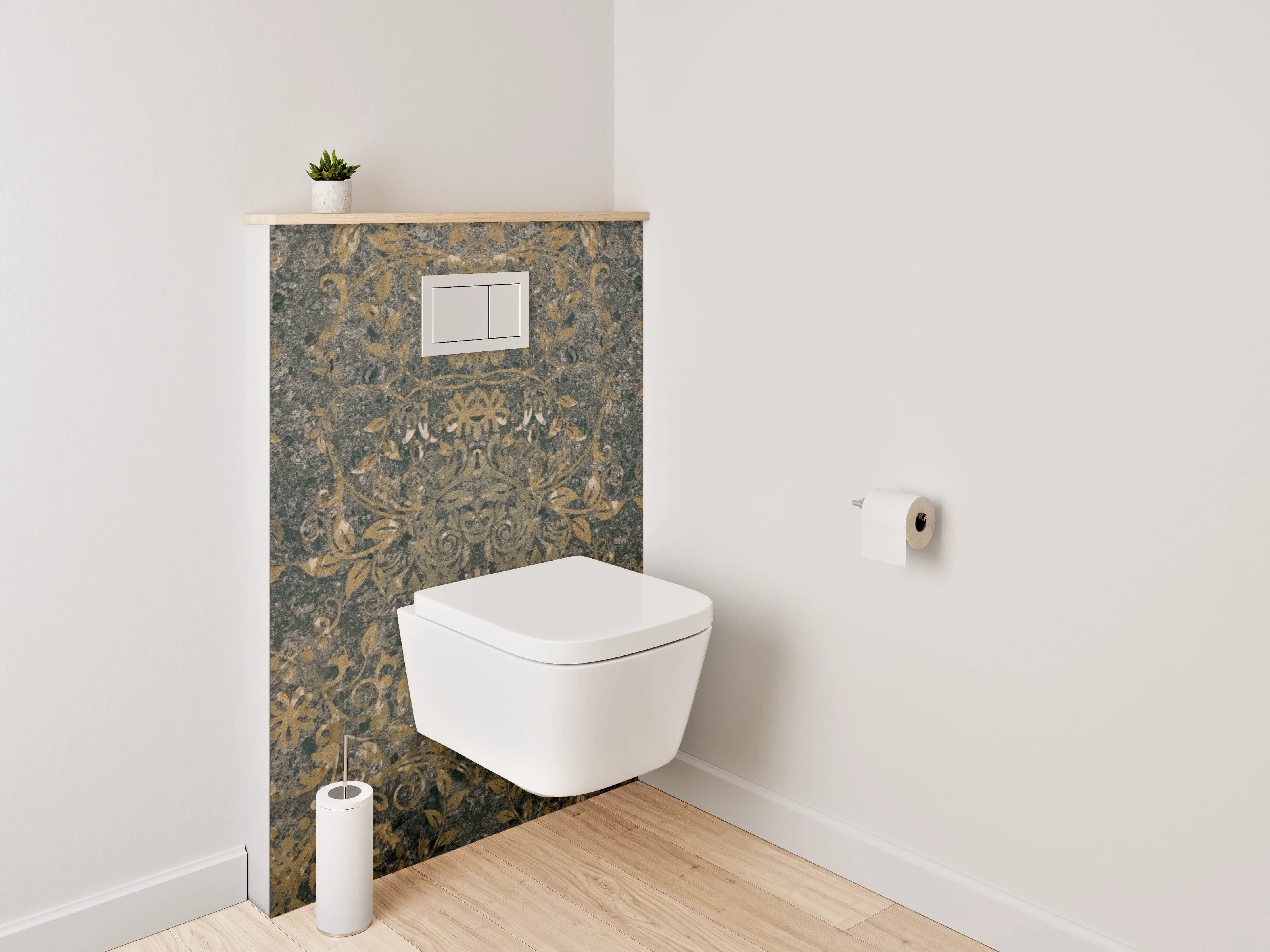WC-Rückwand - Barock Ornament Tapetenmuster Braun Gold