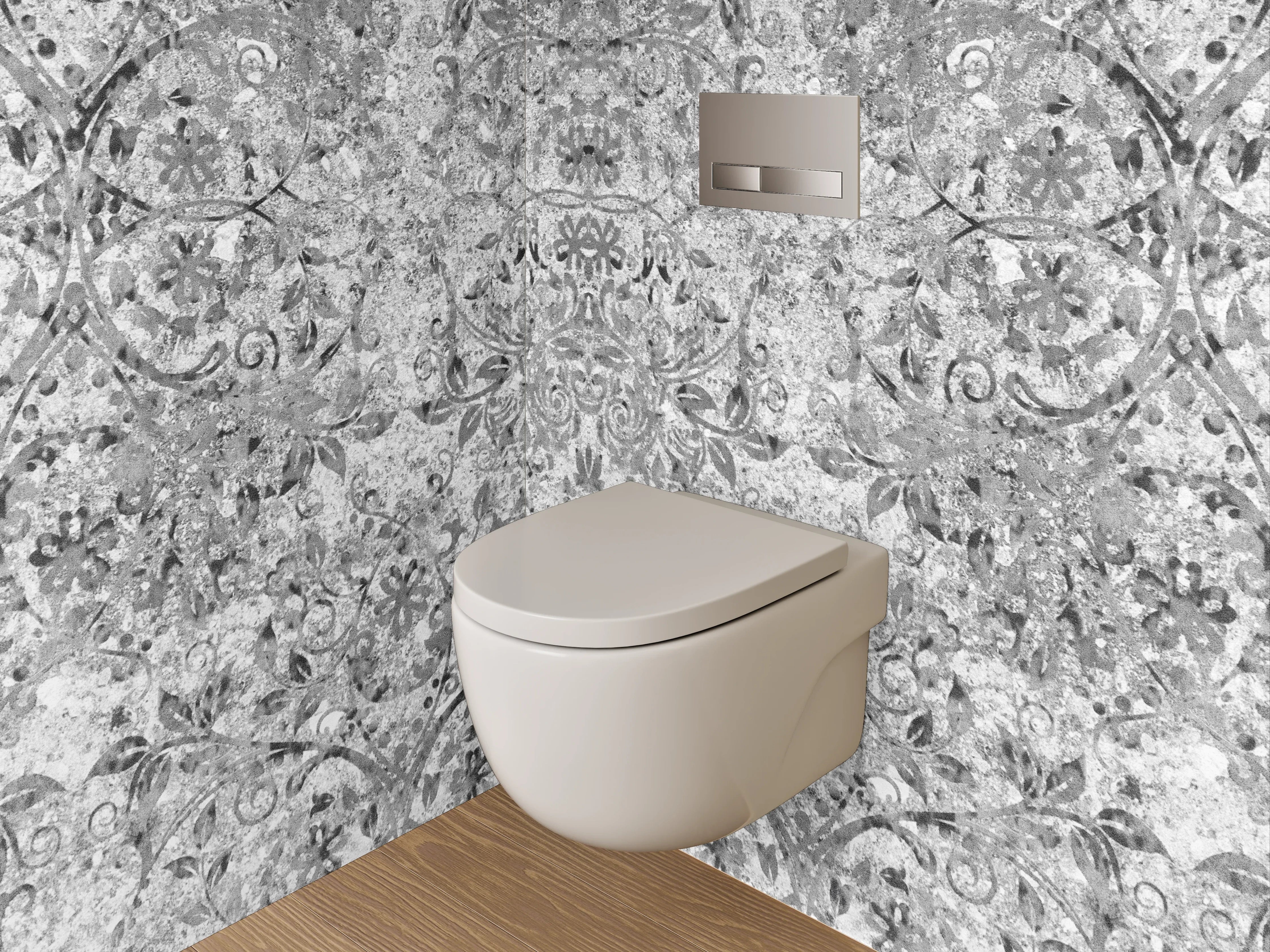 WC-Rückwand - Barock Ornamente Schwarz-Weiß