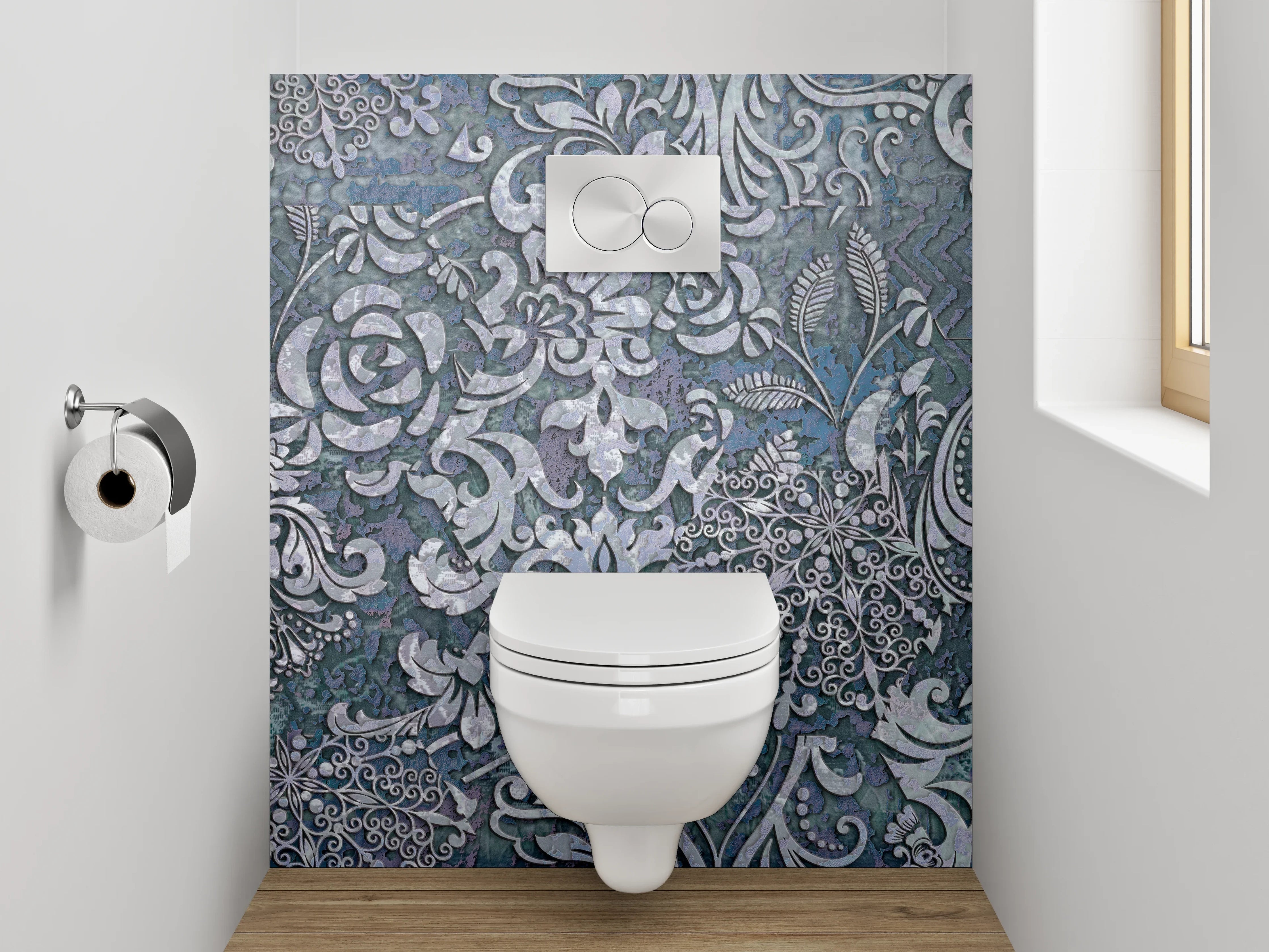 WC-Rückwand - Barocke Ornamente in Blautönen