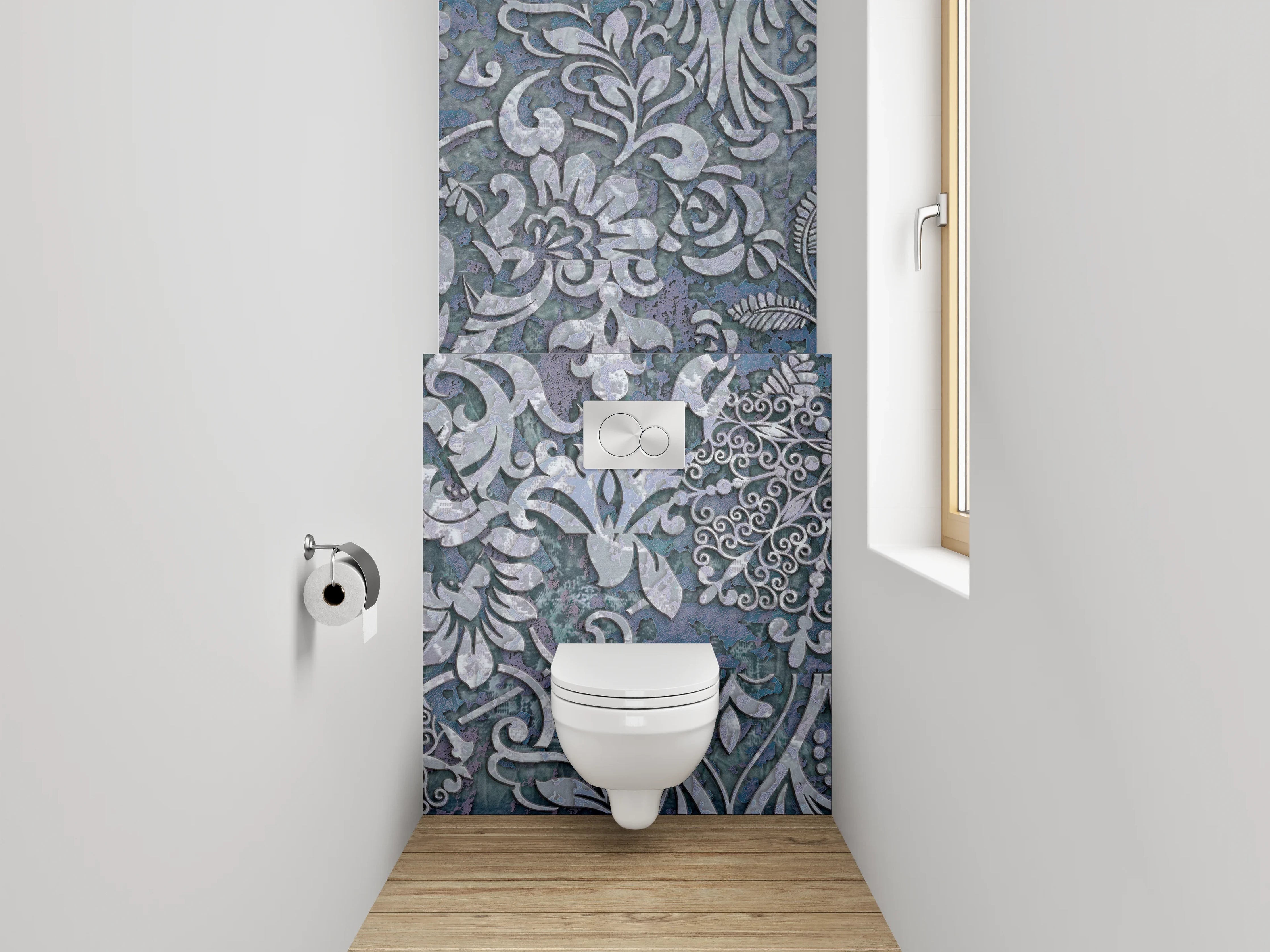 WC-Rückwand - Barocke Ornamente in Blautönen