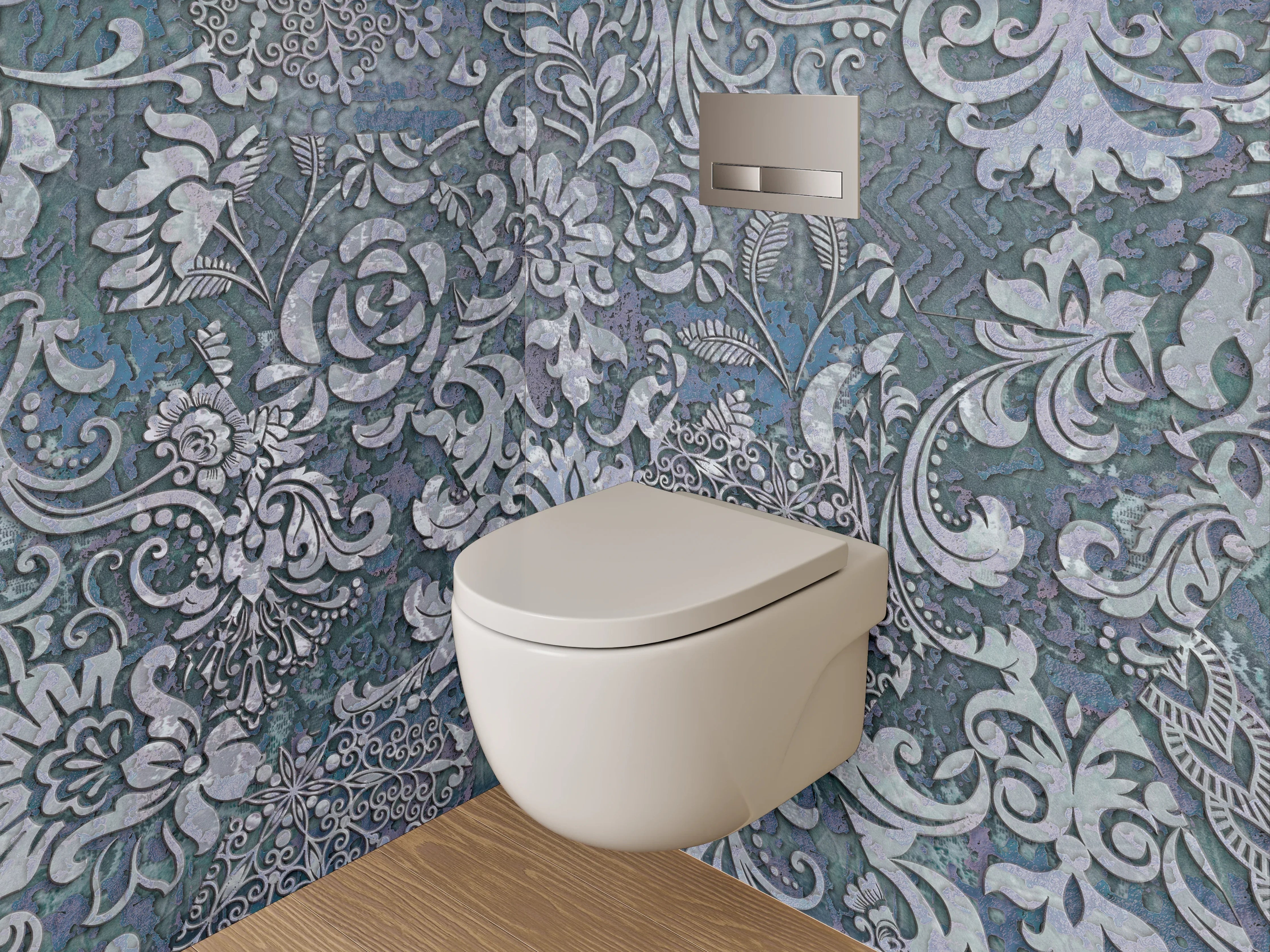 WC-Rückwand - Barocke Ornamente in Blautönen