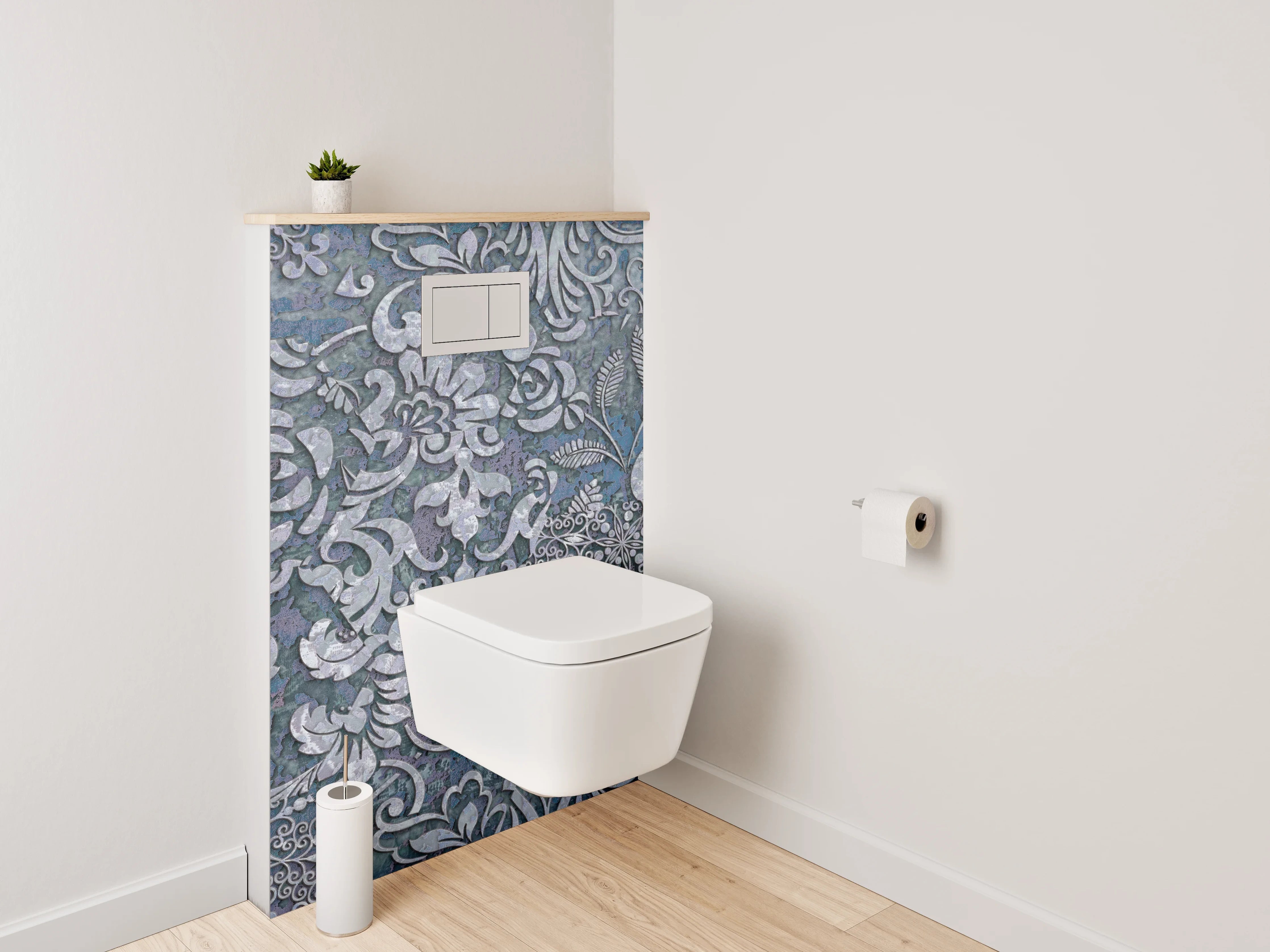 WC-Rückwand - Barocke Ornamente in Blautönen