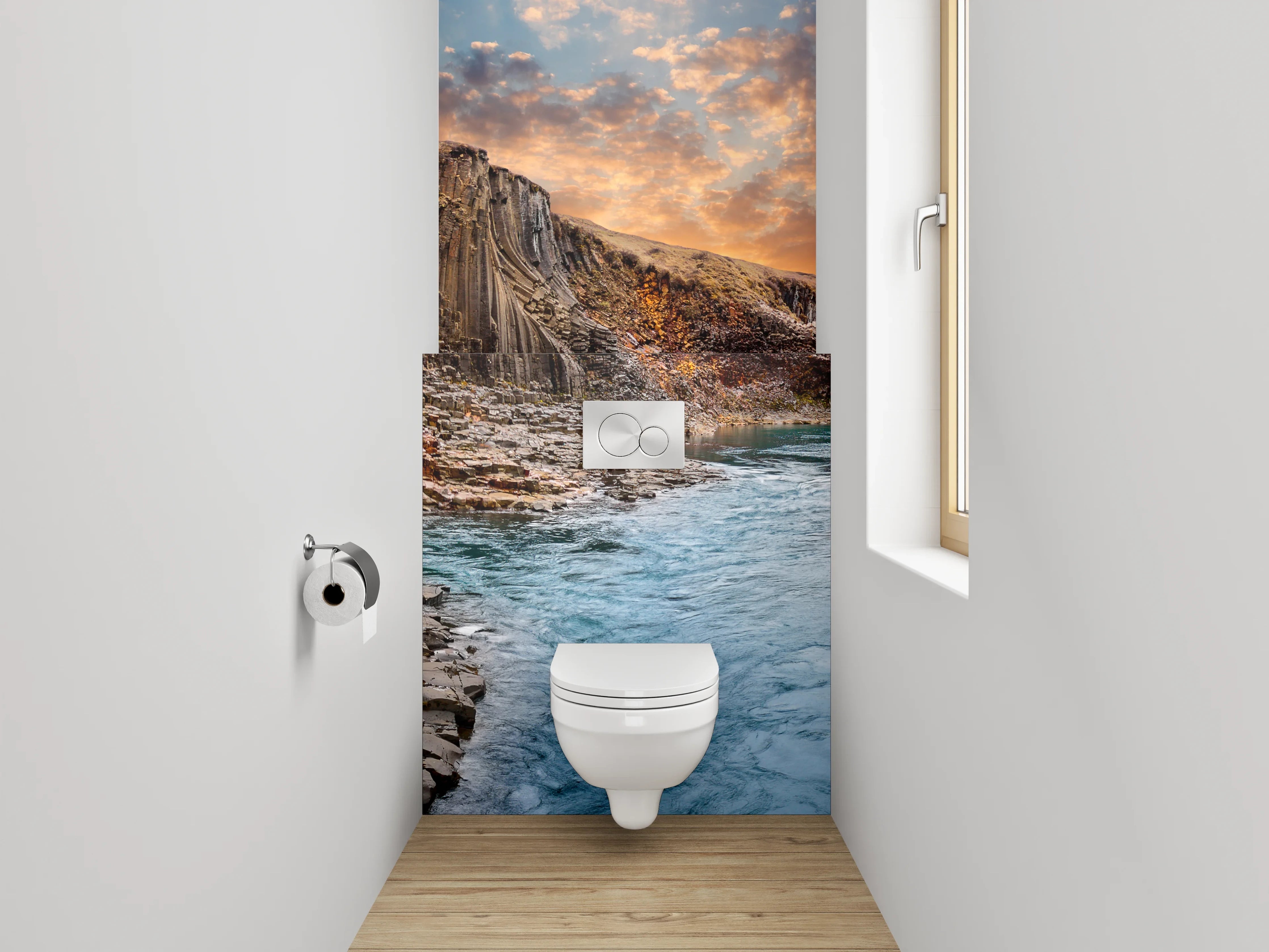 WC-Rückwand - Basalt-Canyon am Wasserlauf