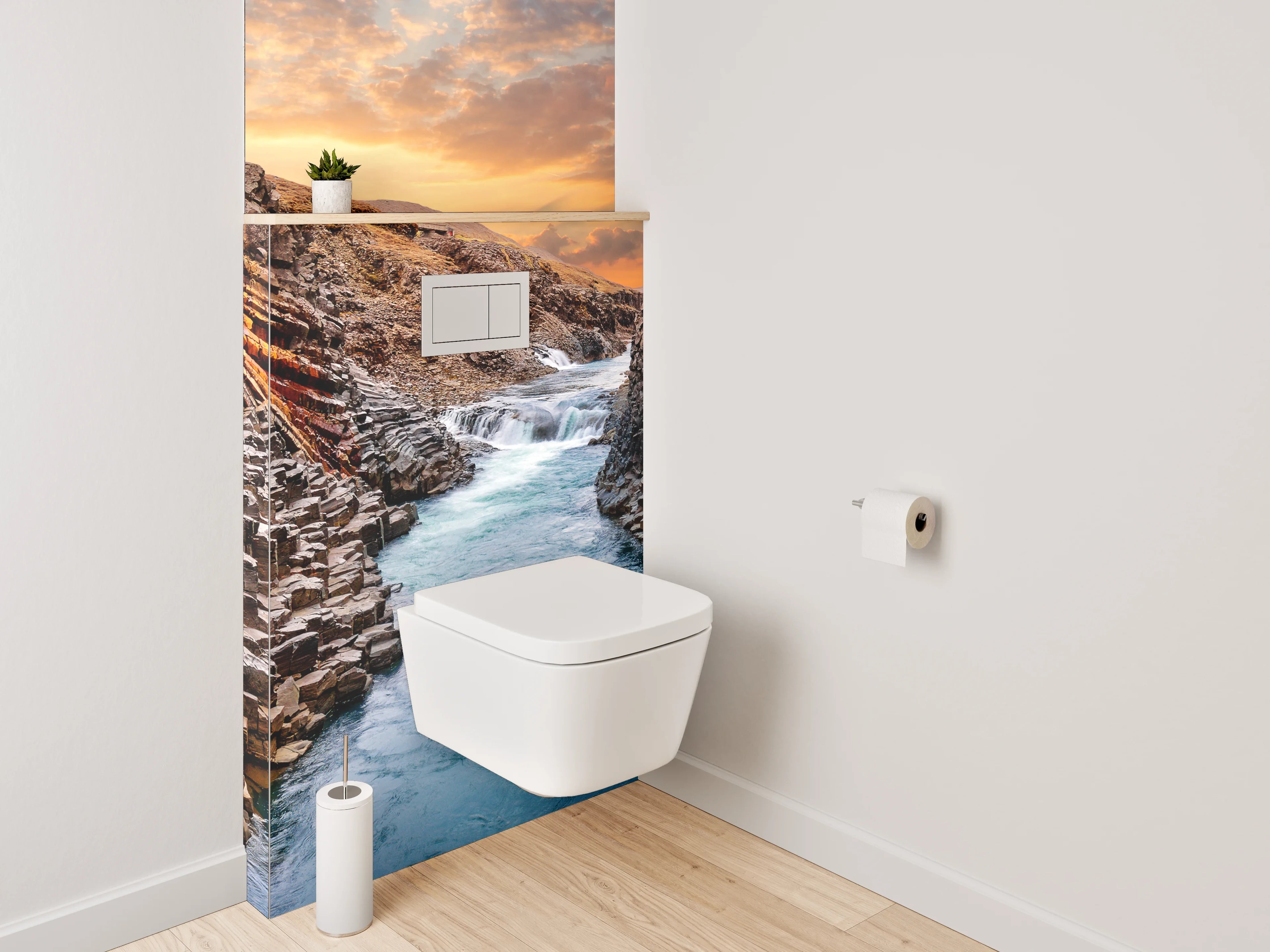 WC-Rückwand - Basalt-Schlucht mit Flusslandschaft