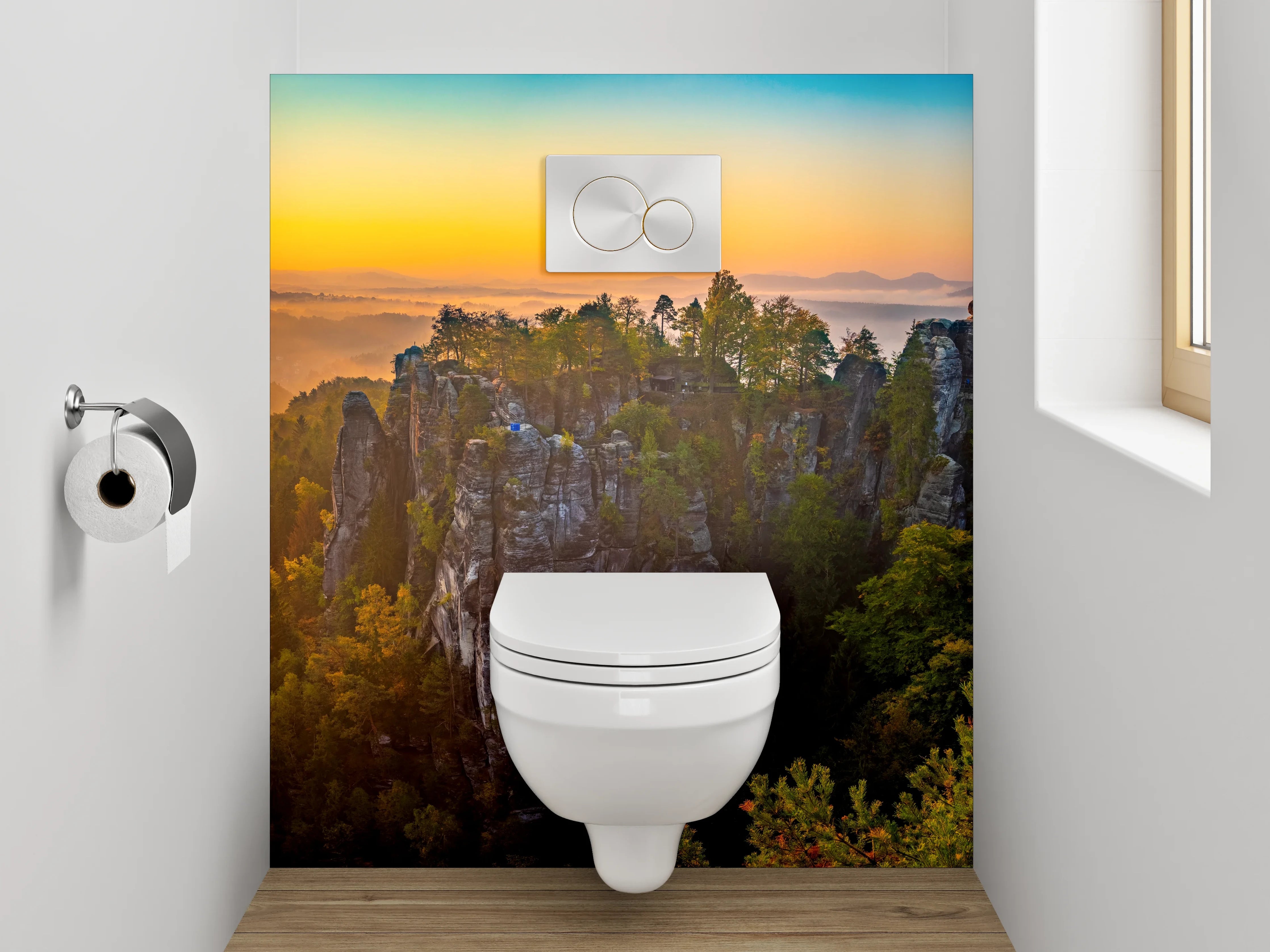 WC-Rückwand - Basteibrücke Sonnenaufgang Panorama