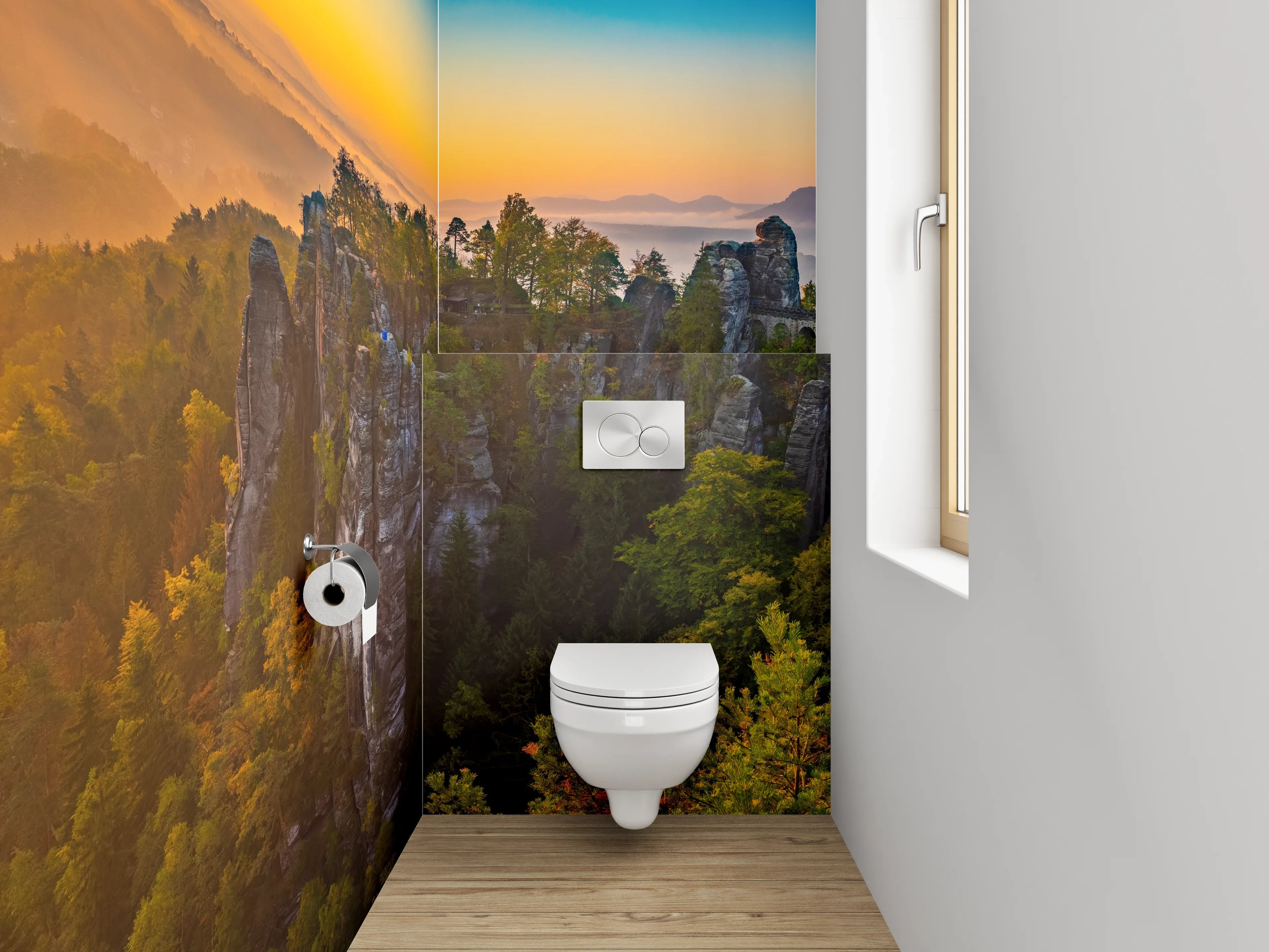 WC-Rückwand - Basteibrücke Sonnenaufgang Panorama