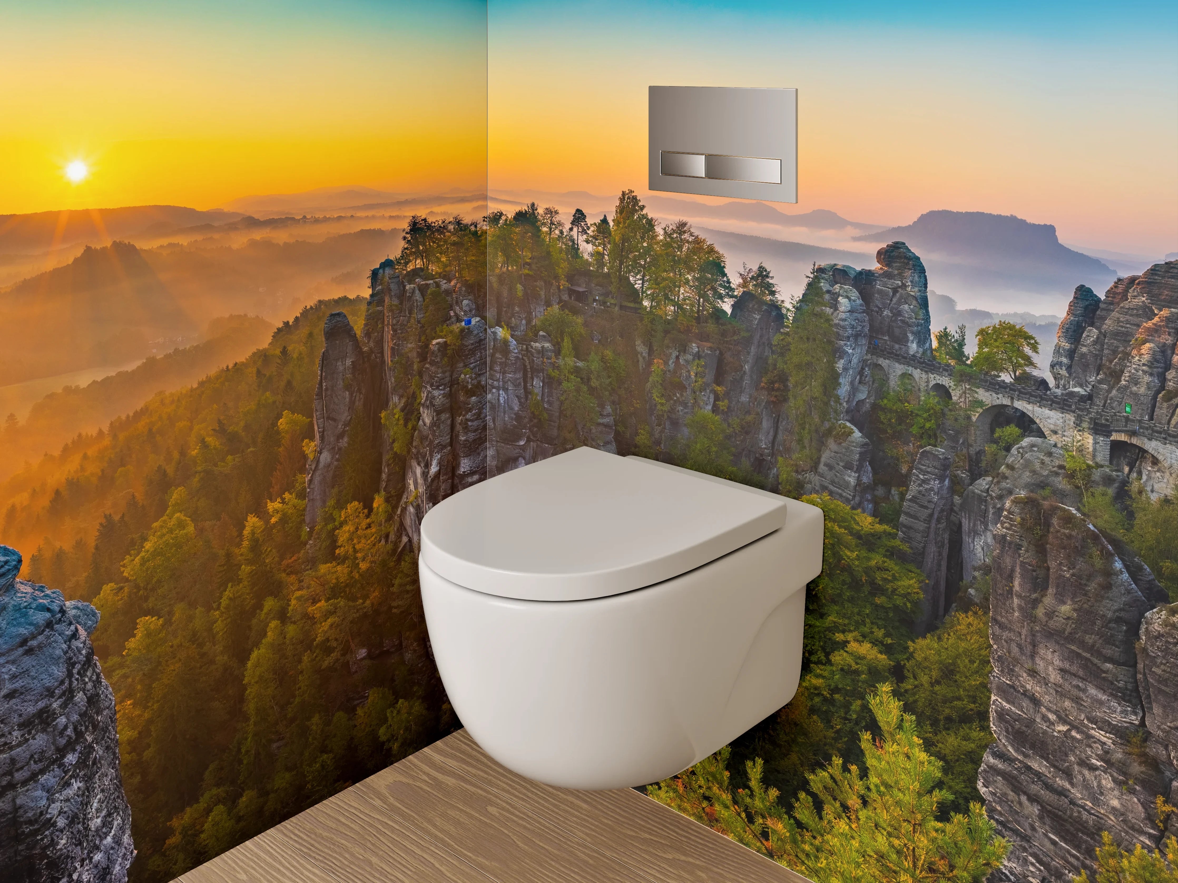 WC-Rückwand - Basteibrücke Sonnenaufgang Panorama