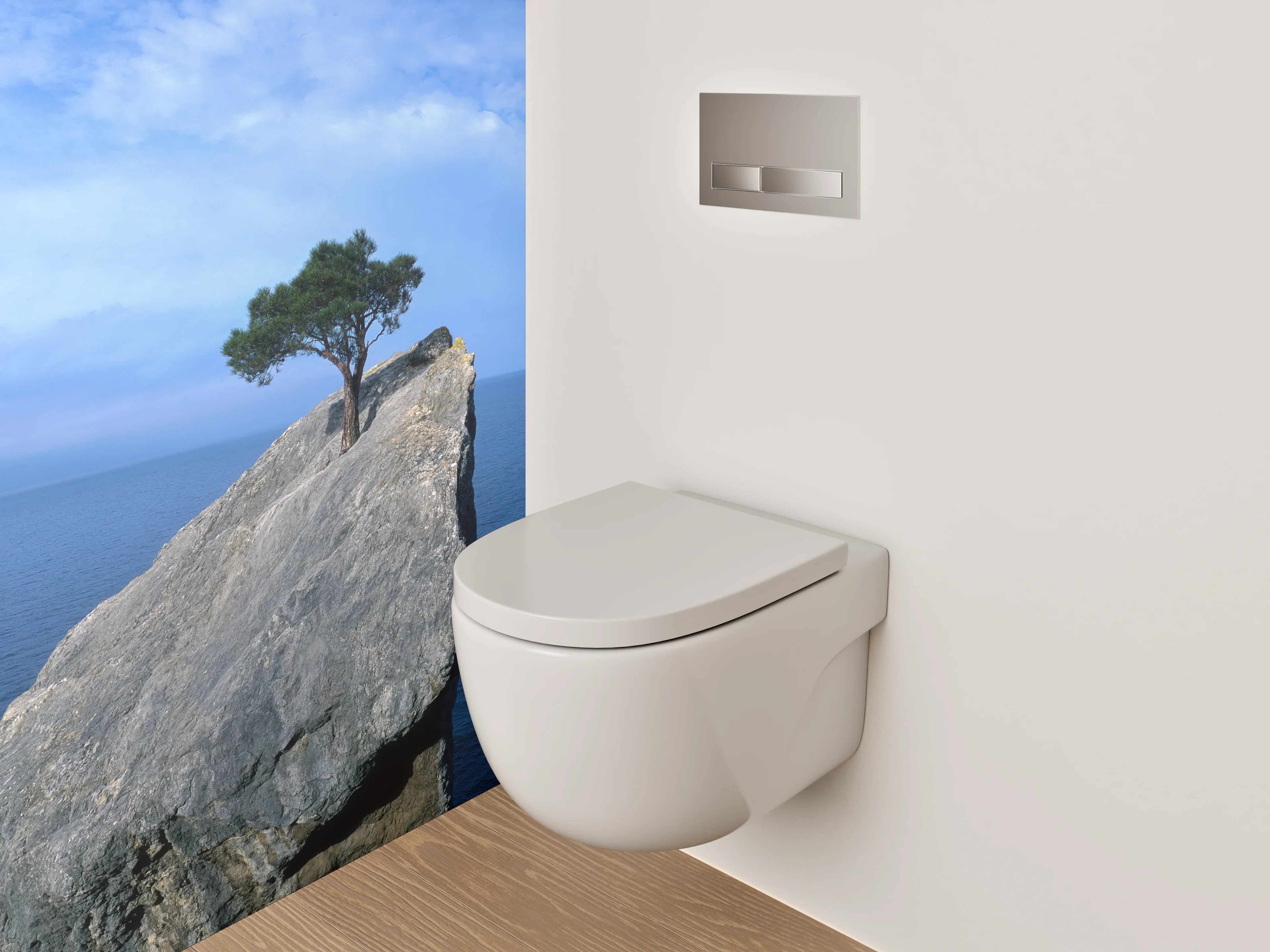 WC-Rückwand - Baum auf Felsen im Meer
