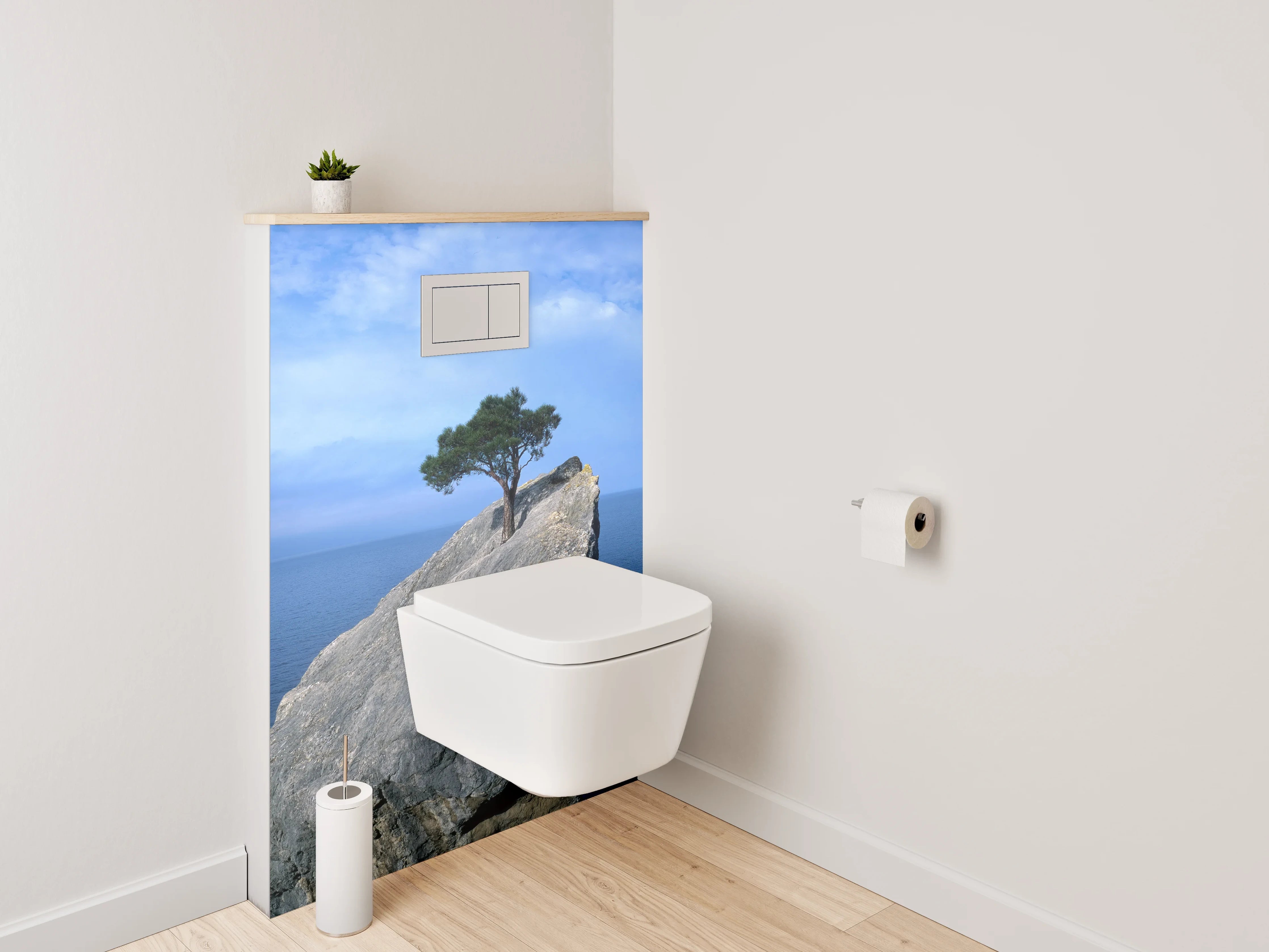 WC-Rückwand - Baum auf Felsen im Meer