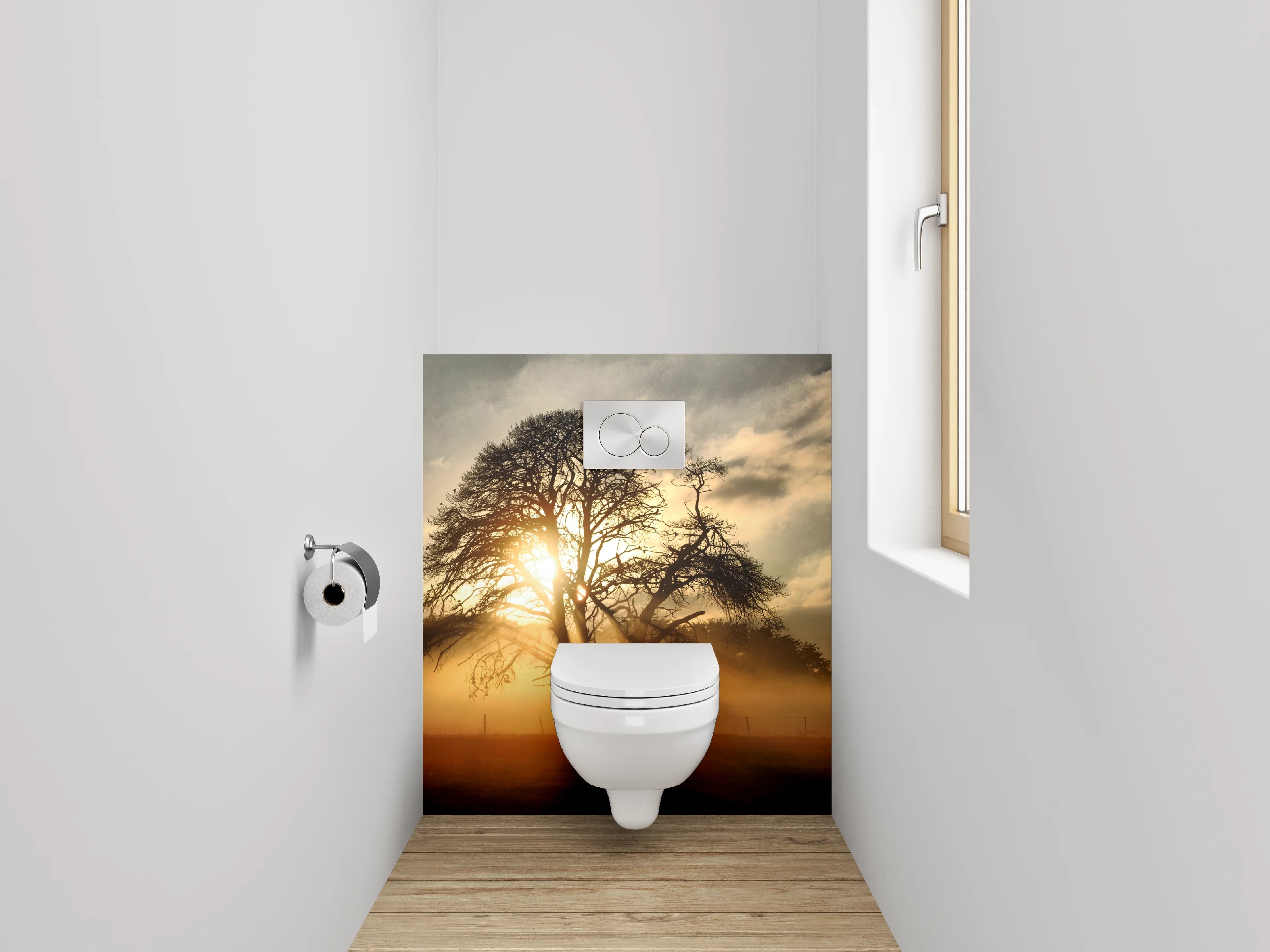 WC-Rückwand - Baum im goldenen Morgenlicht