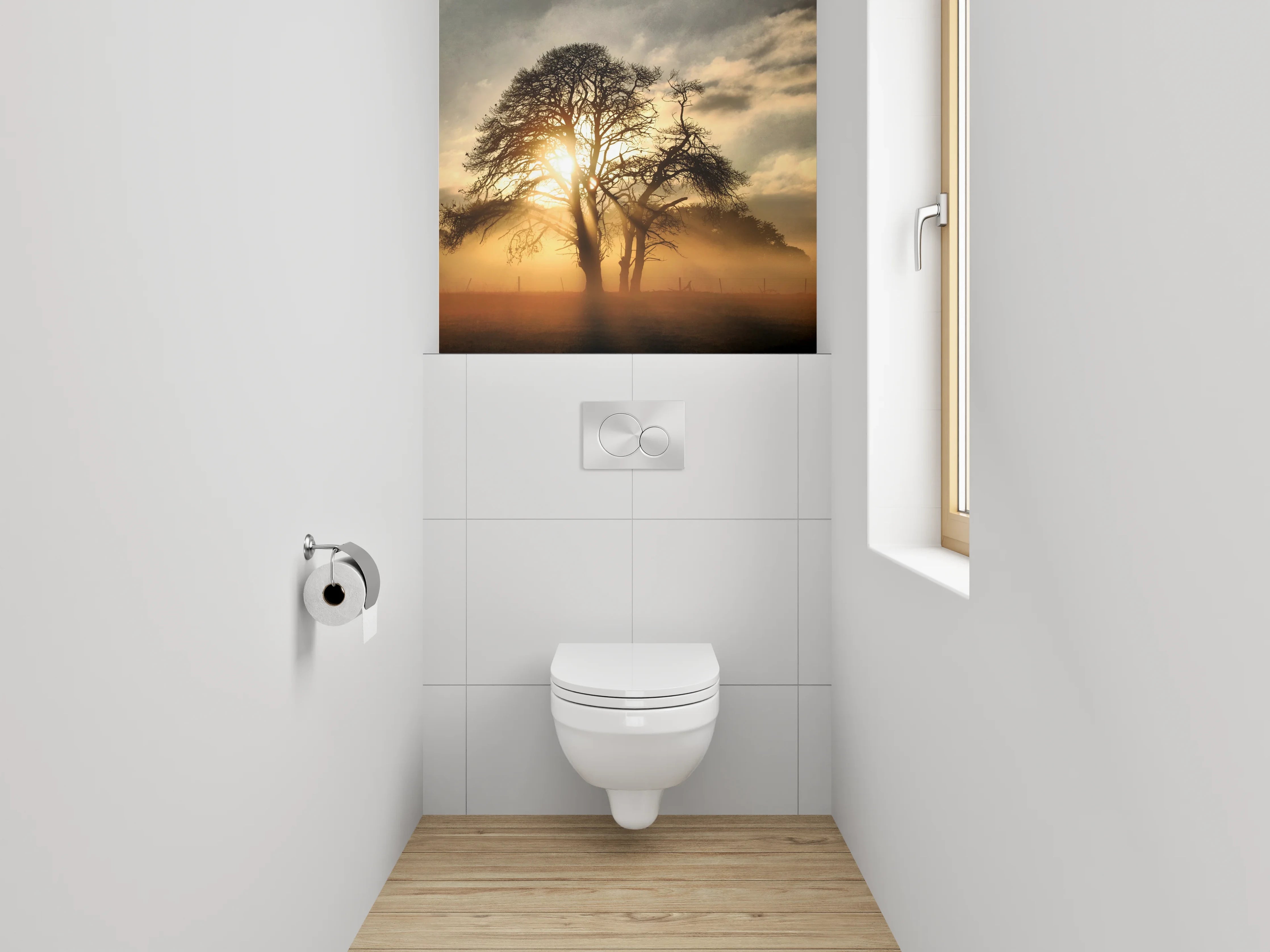 WC-Rückwand - Baum im goldenen Morgenlicht