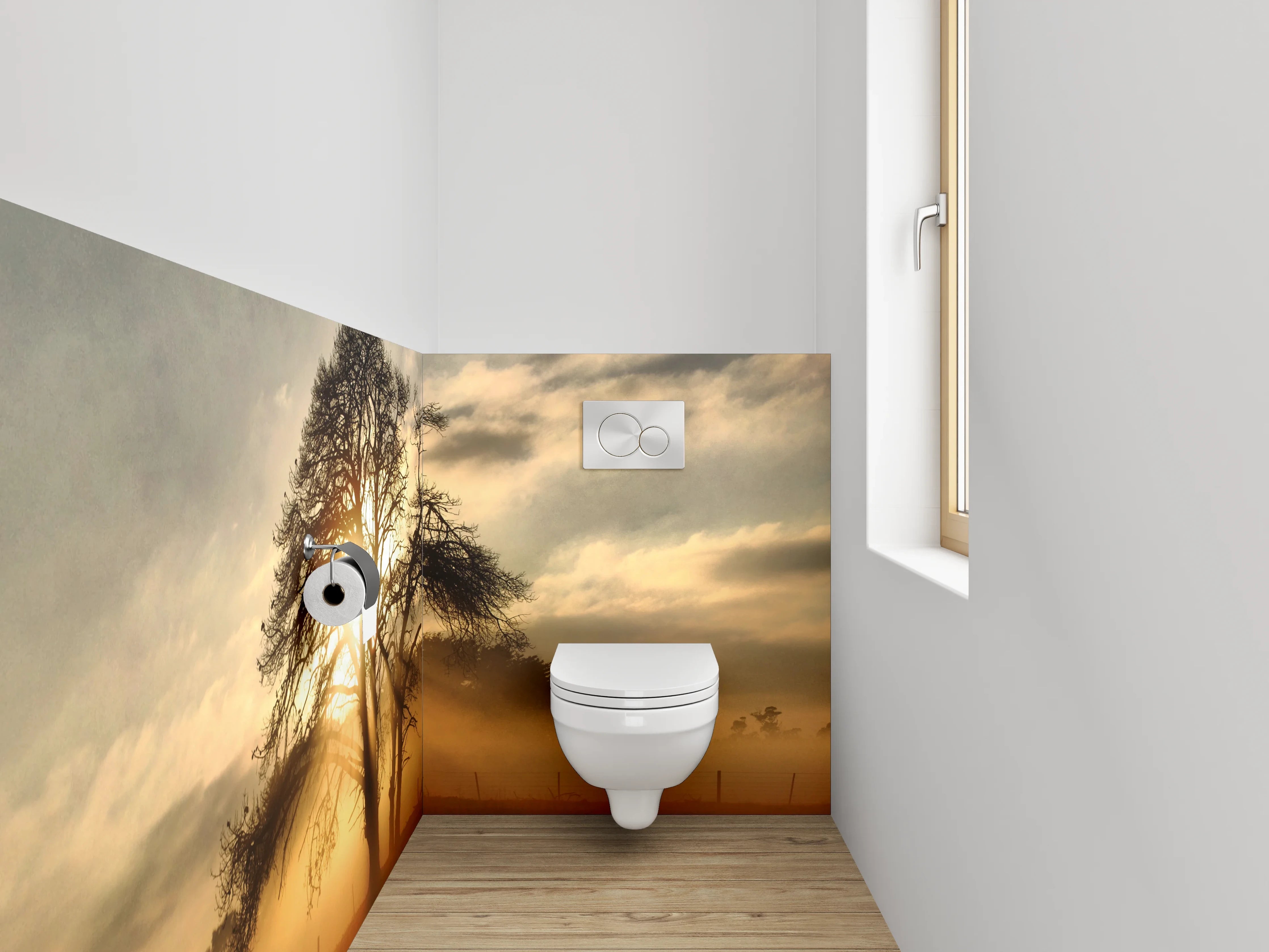WC-Rückwand - Baum im goldenen Morgenlicht