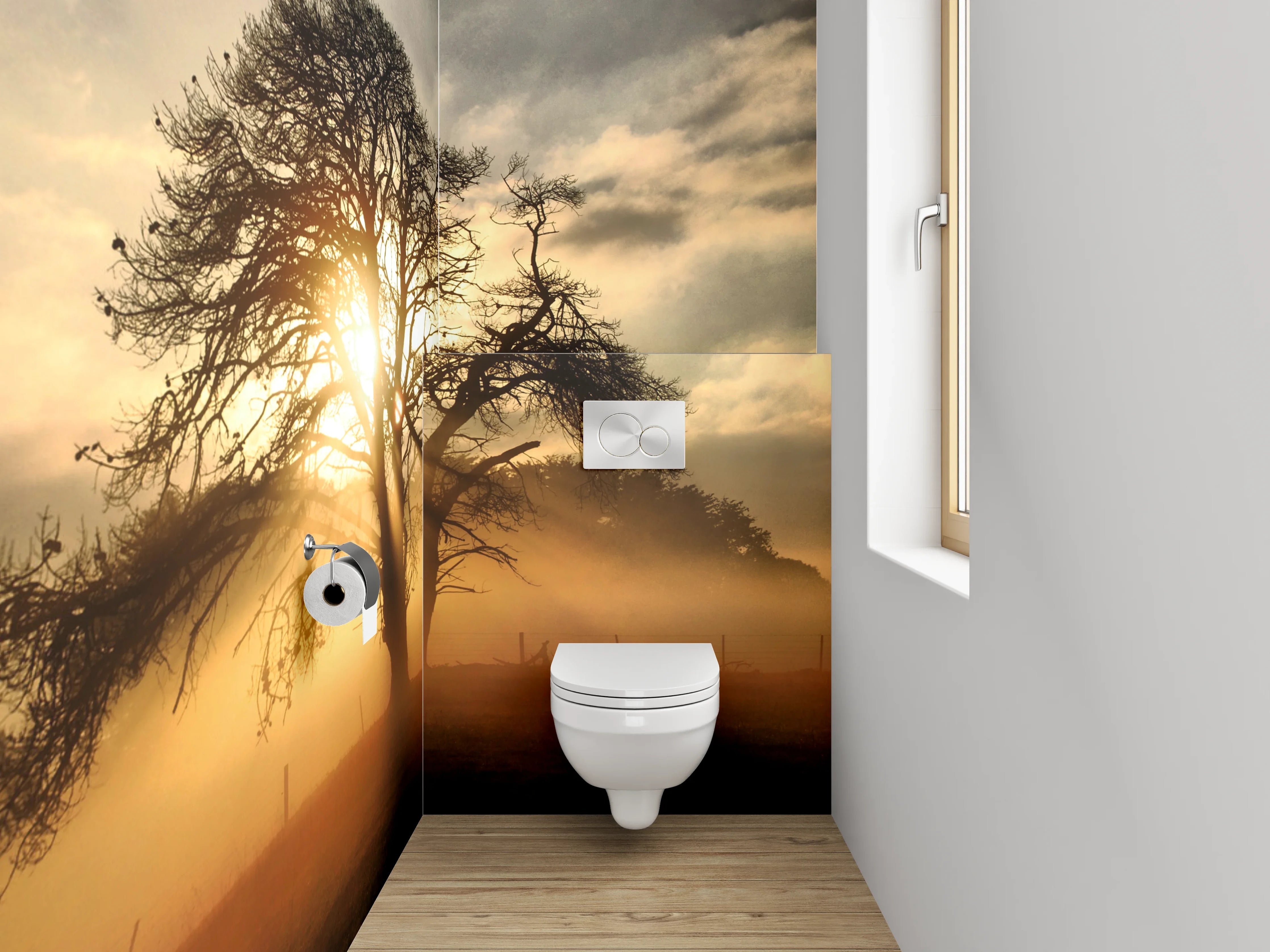 WC-Rückwand - Baum im goldenen Morgenlicht