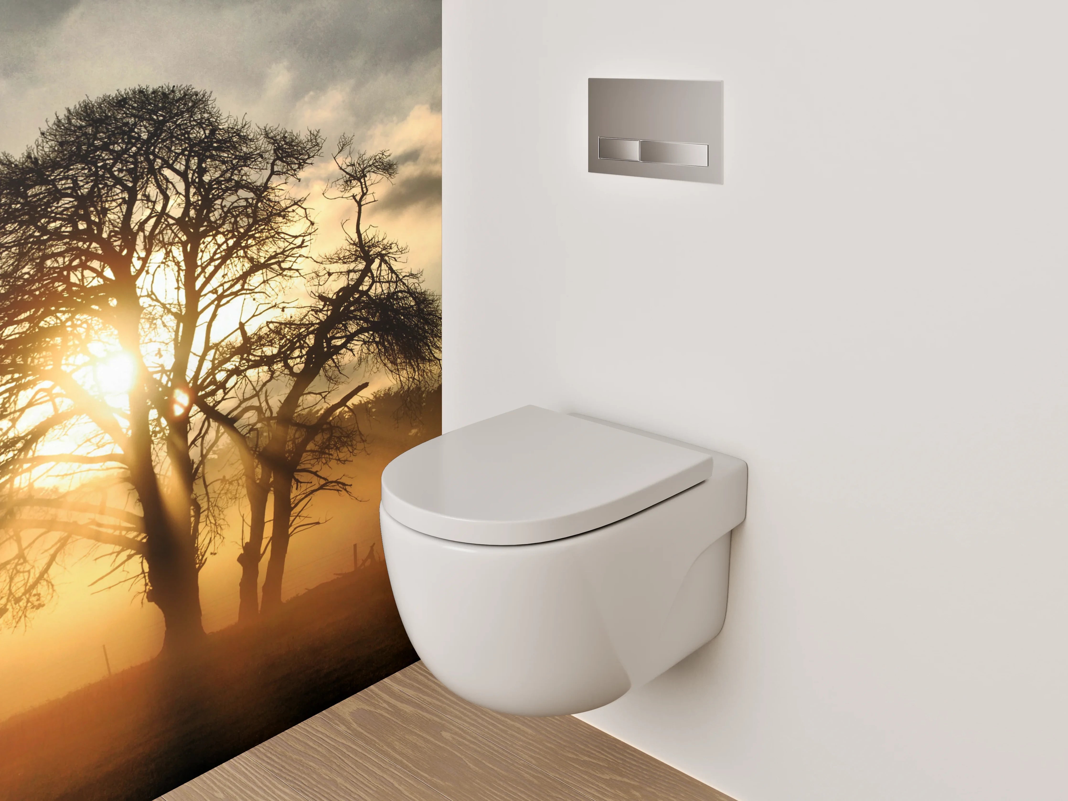 WC-Rückwand - Baum im goldenen Morgenlicht