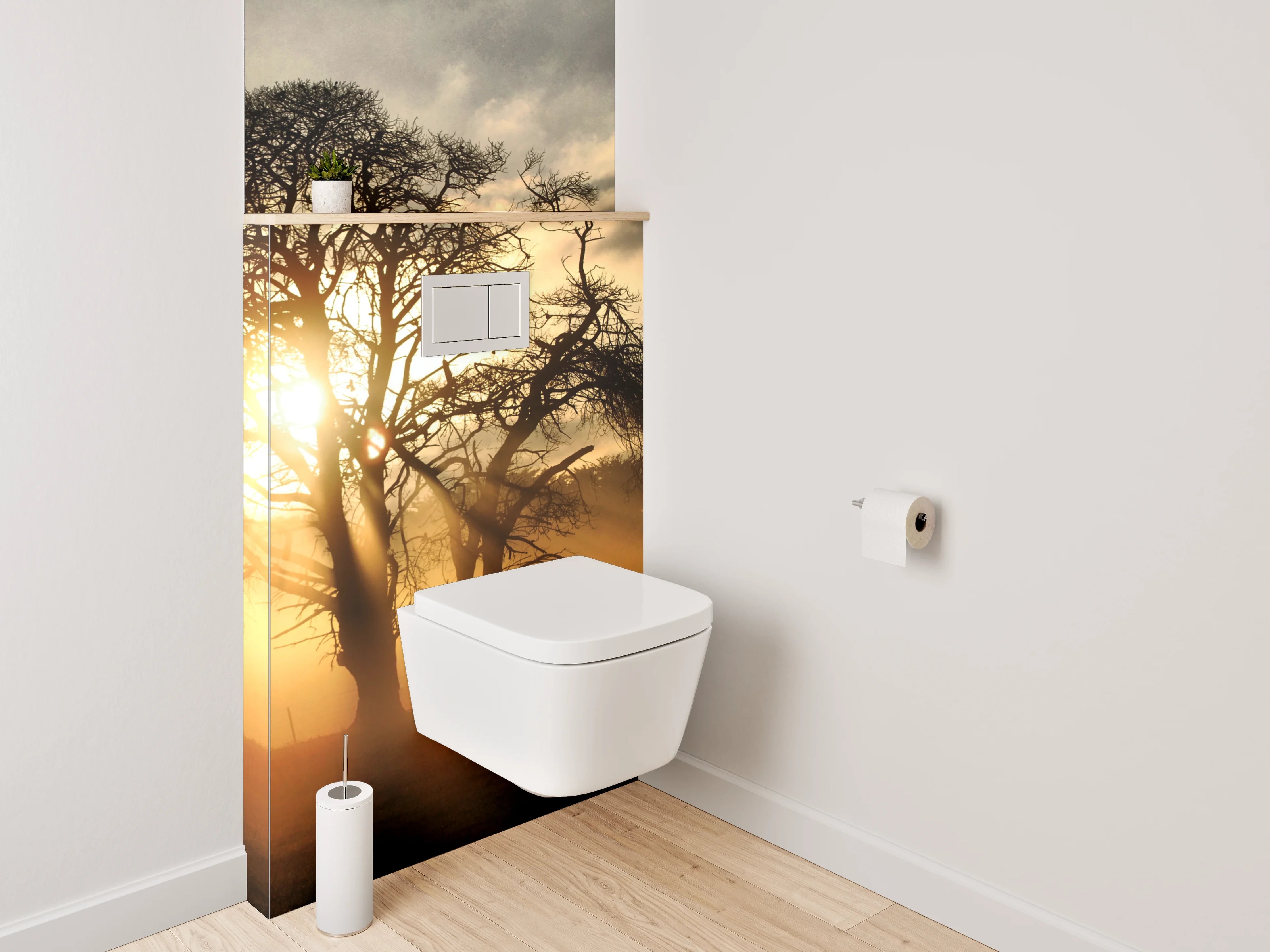 WC-Rückwand - Baum im goldenen Morgenlicht