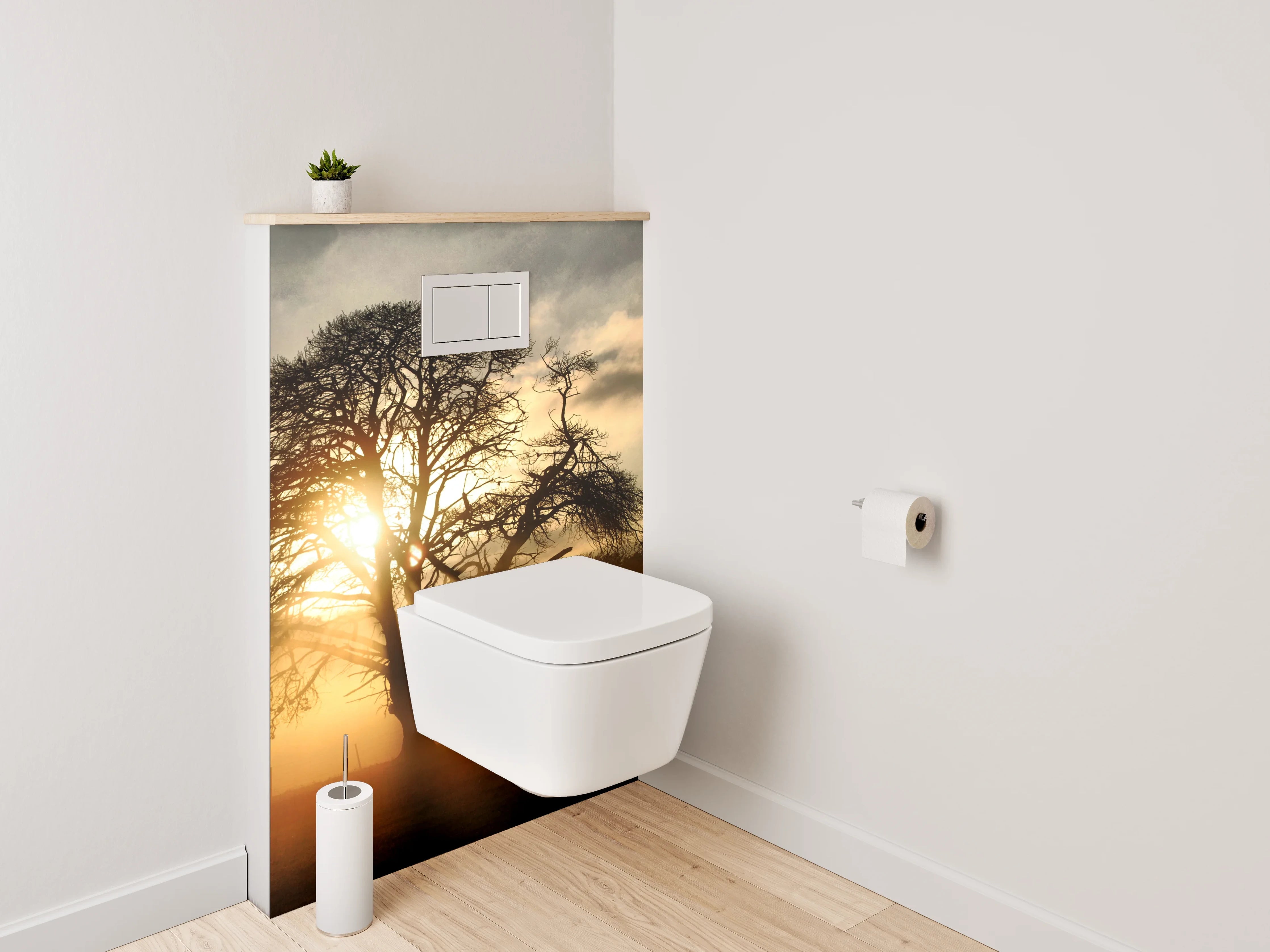 WC-Rückwand - Baum im goldenen Morgenlicht