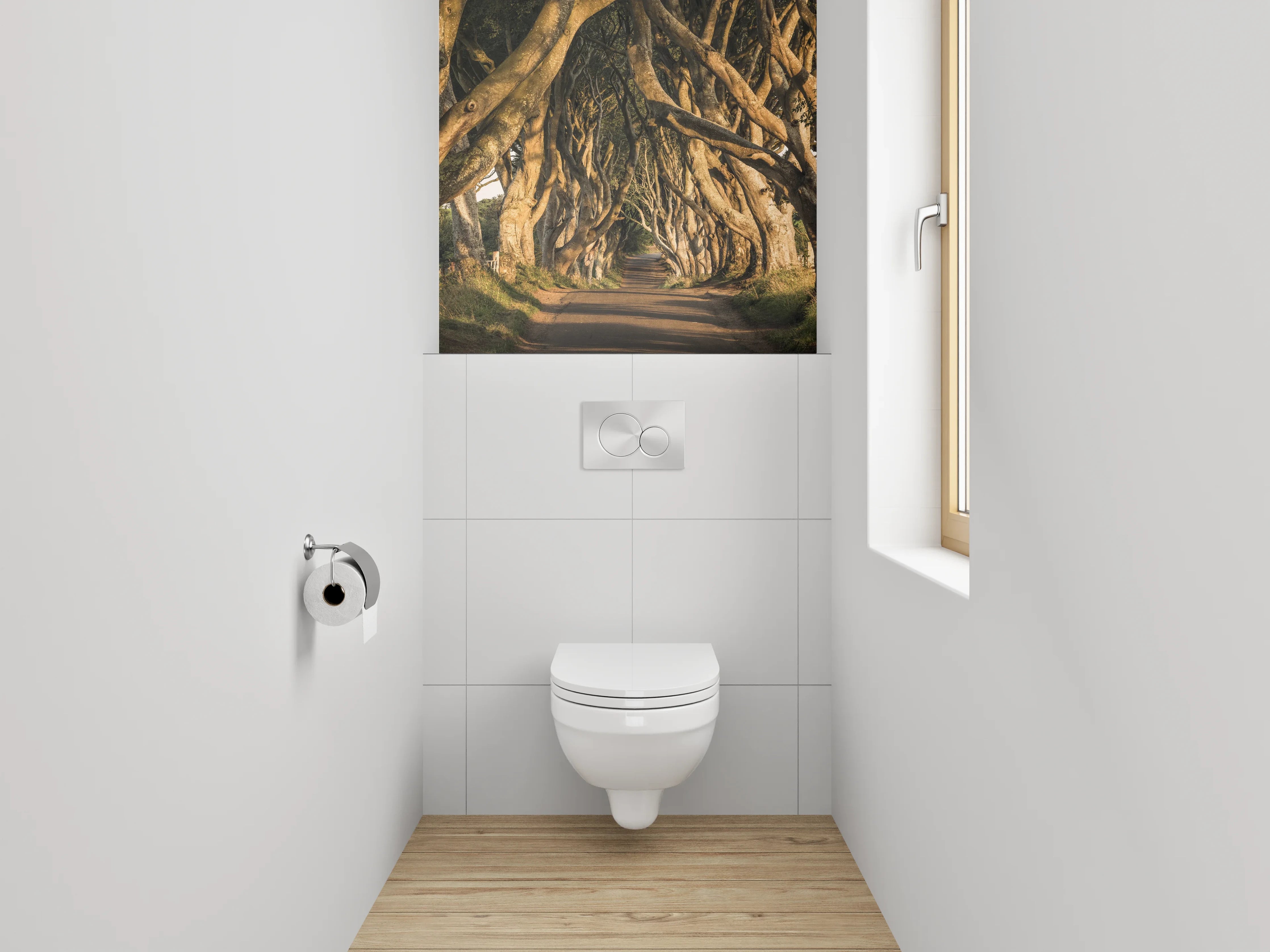 WC-Rückwand - Baumallee im Sonnenlicht