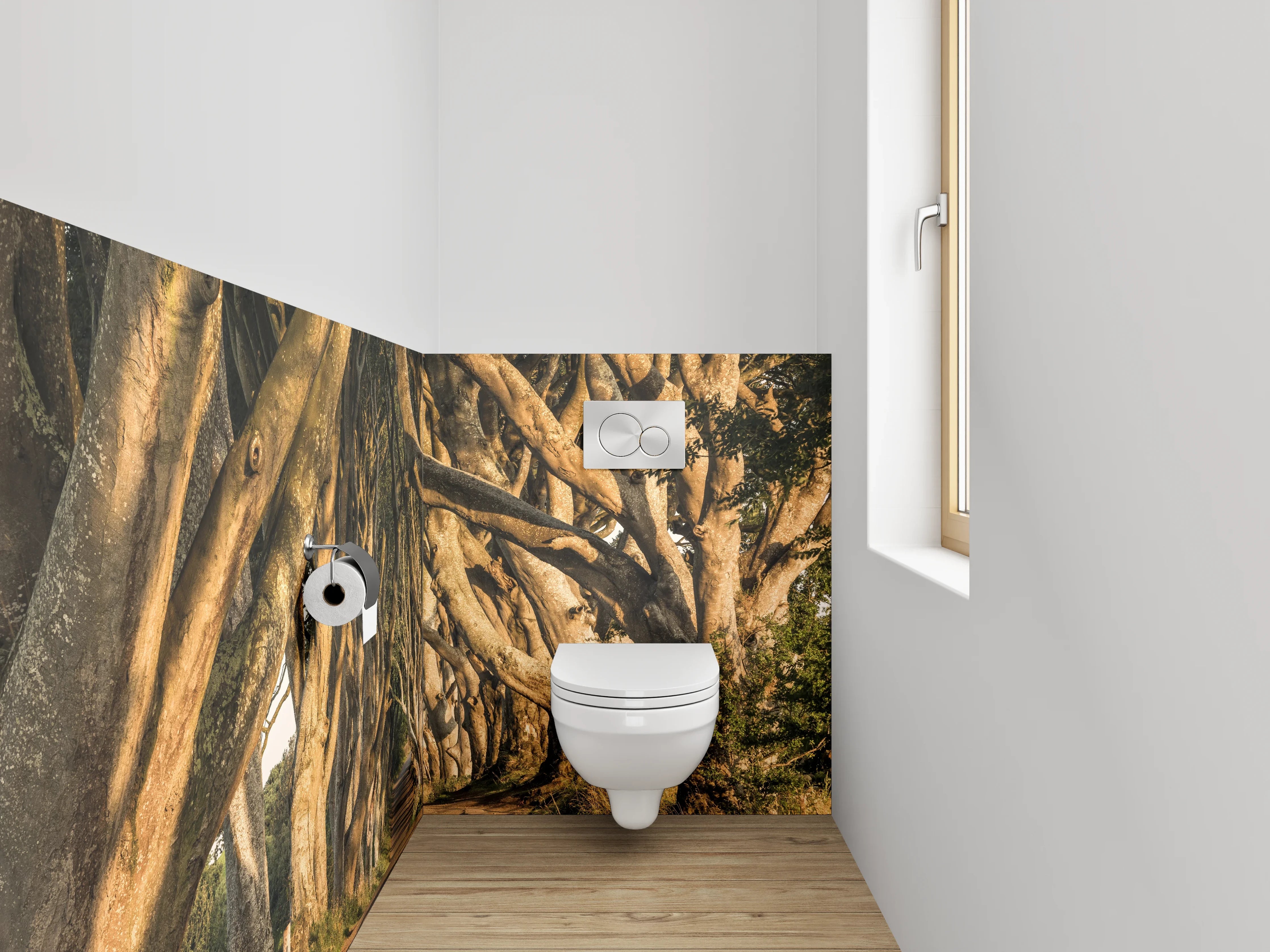 WC-Rückwand - Baumallee im Sonnenlicht